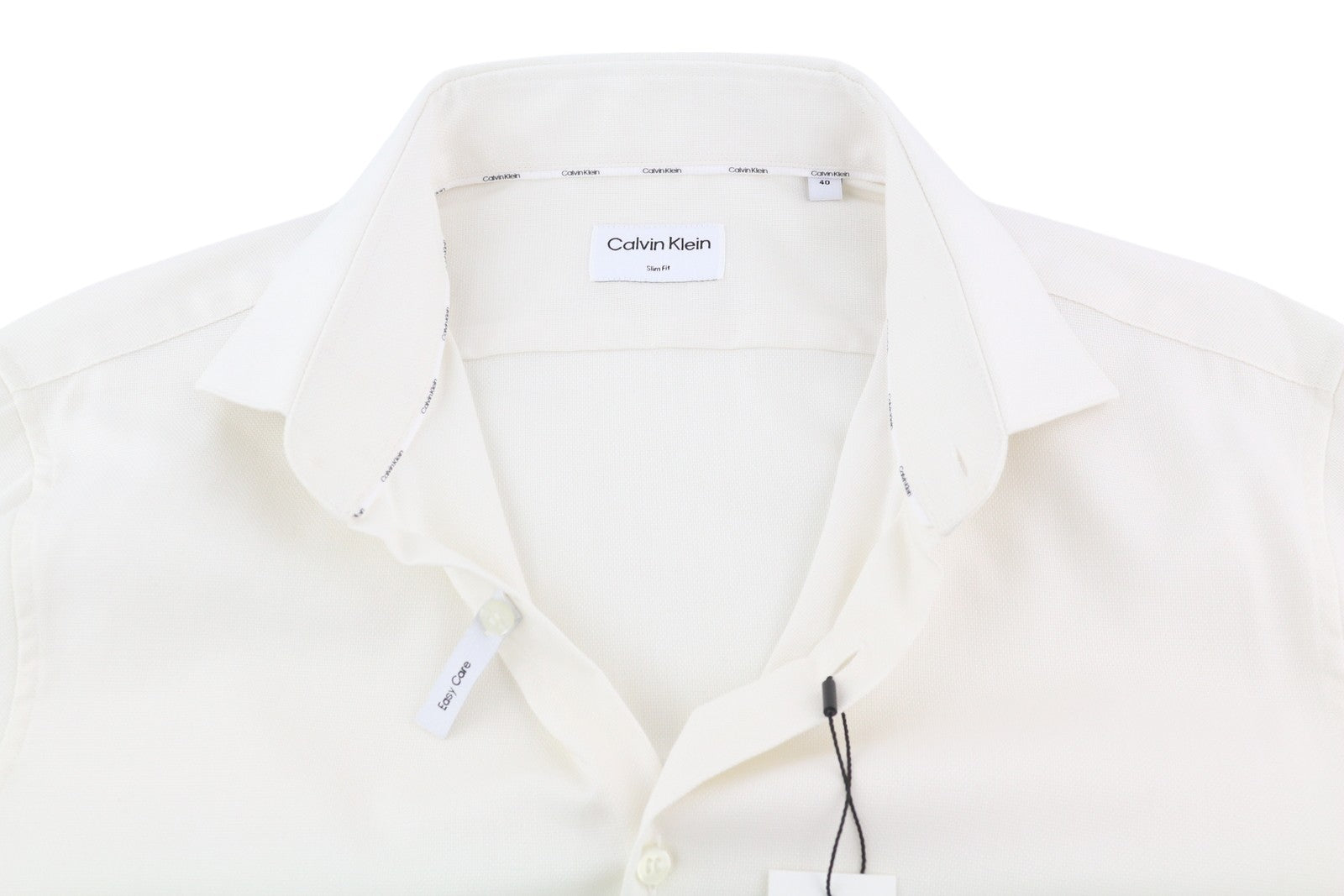 CALVIN KLEIN Structure Solid Slim Men's Formal Shirt 40 L White Button Cotton