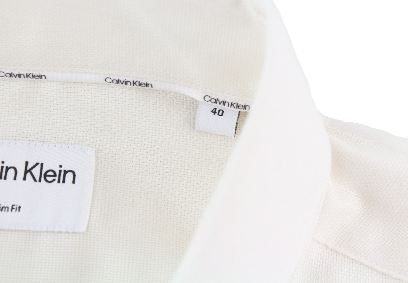 CALVIN KLEIN Structure Solid Slim Men's Formal Shirt 40 L White Button Cotton
