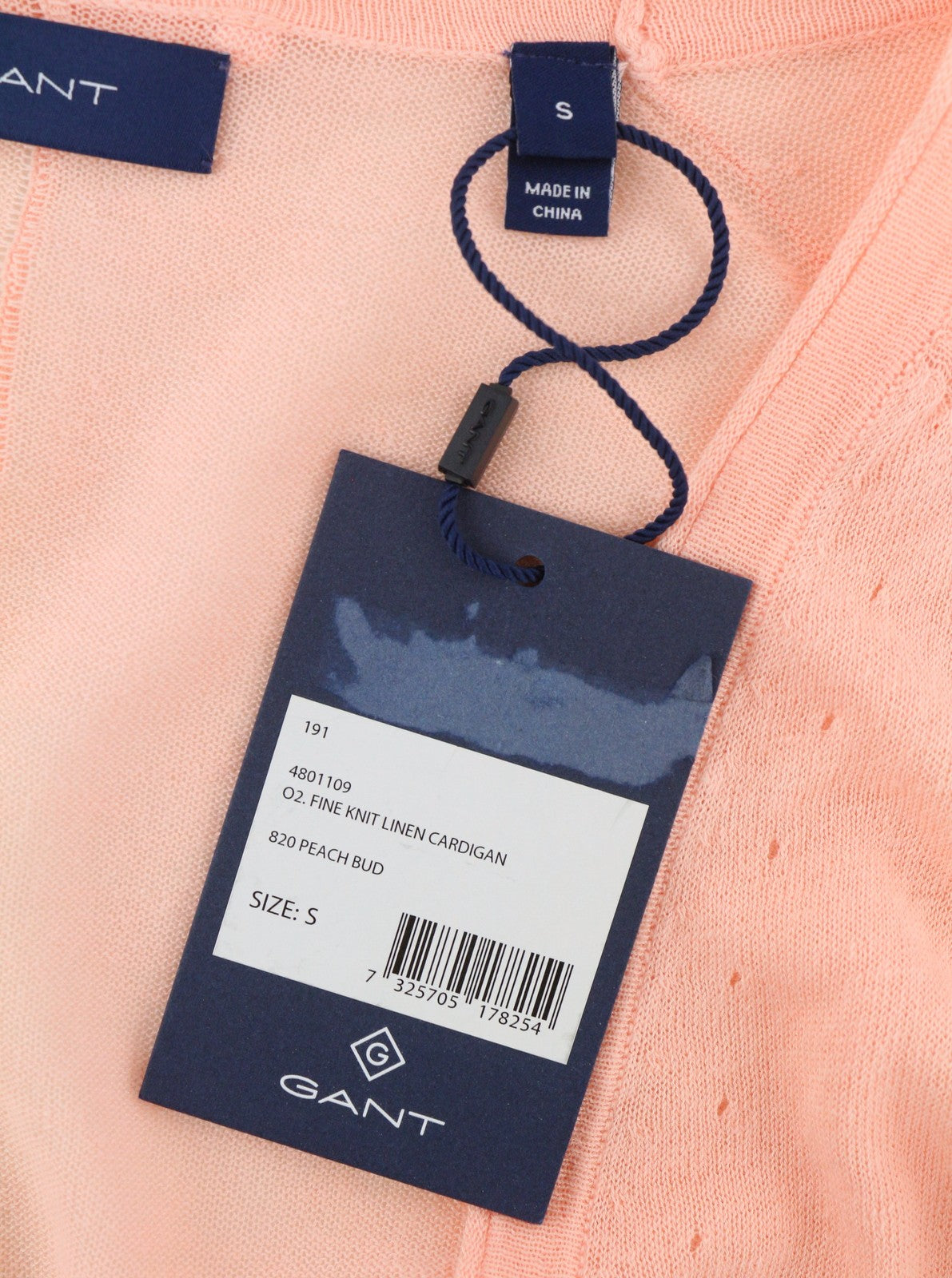 GANT Fine Knit Linen Cardigan Women Jumper S Peach Knit Button V-Neck Stretch