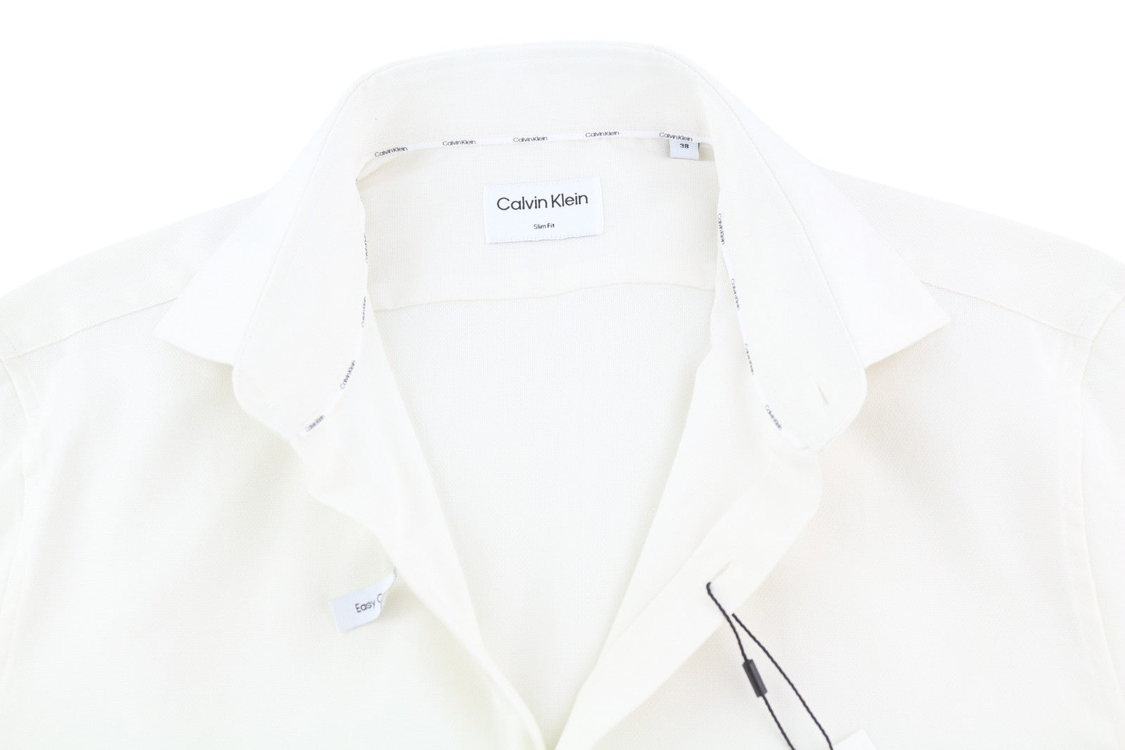 CALVIN KLEIN Structure Solid Slim Men Formal Shirt 38 M White Button-Up Spread