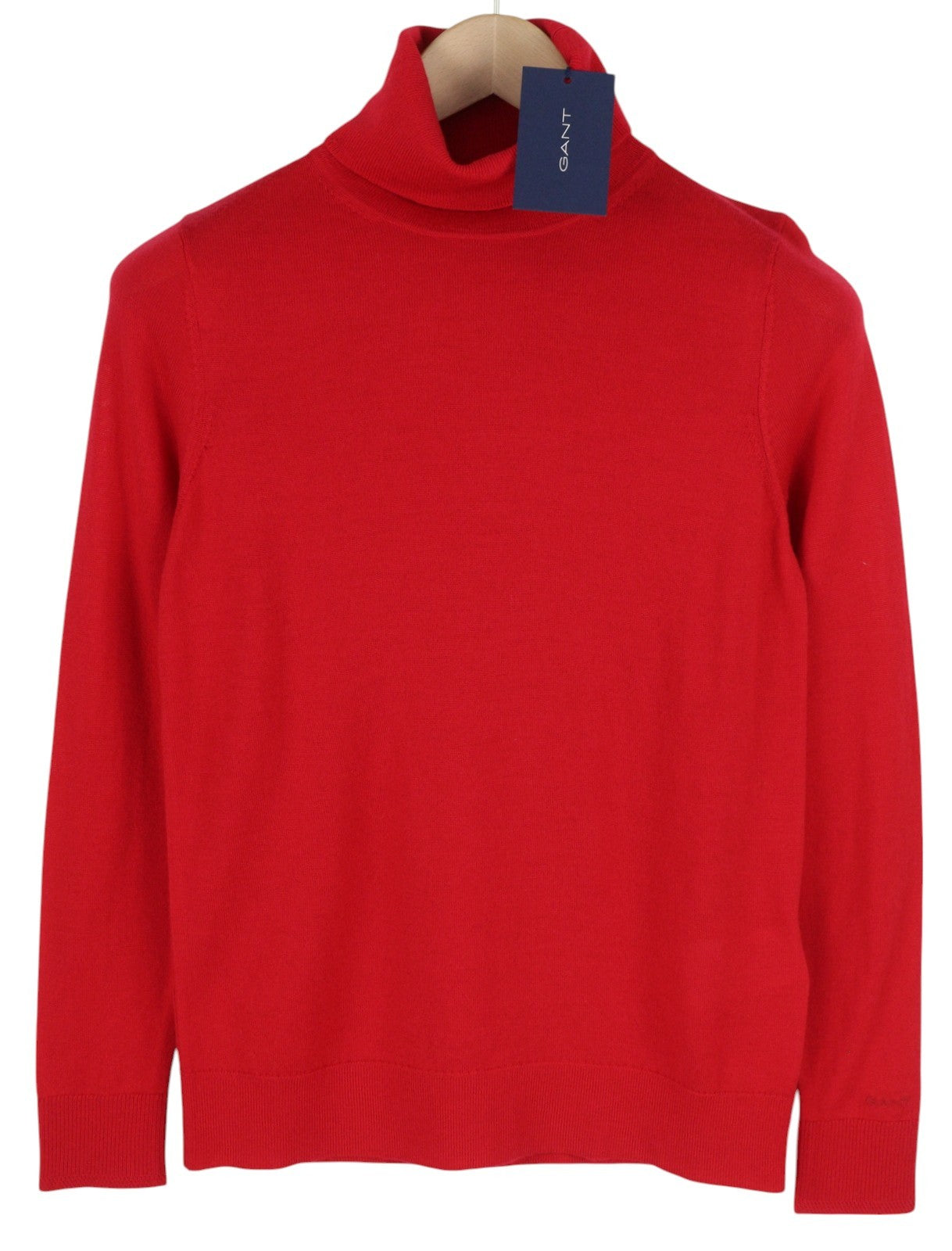 GANT Washable Merino Turtle Neck Women Jumper XS Red Tight-Knit Soft Pullover