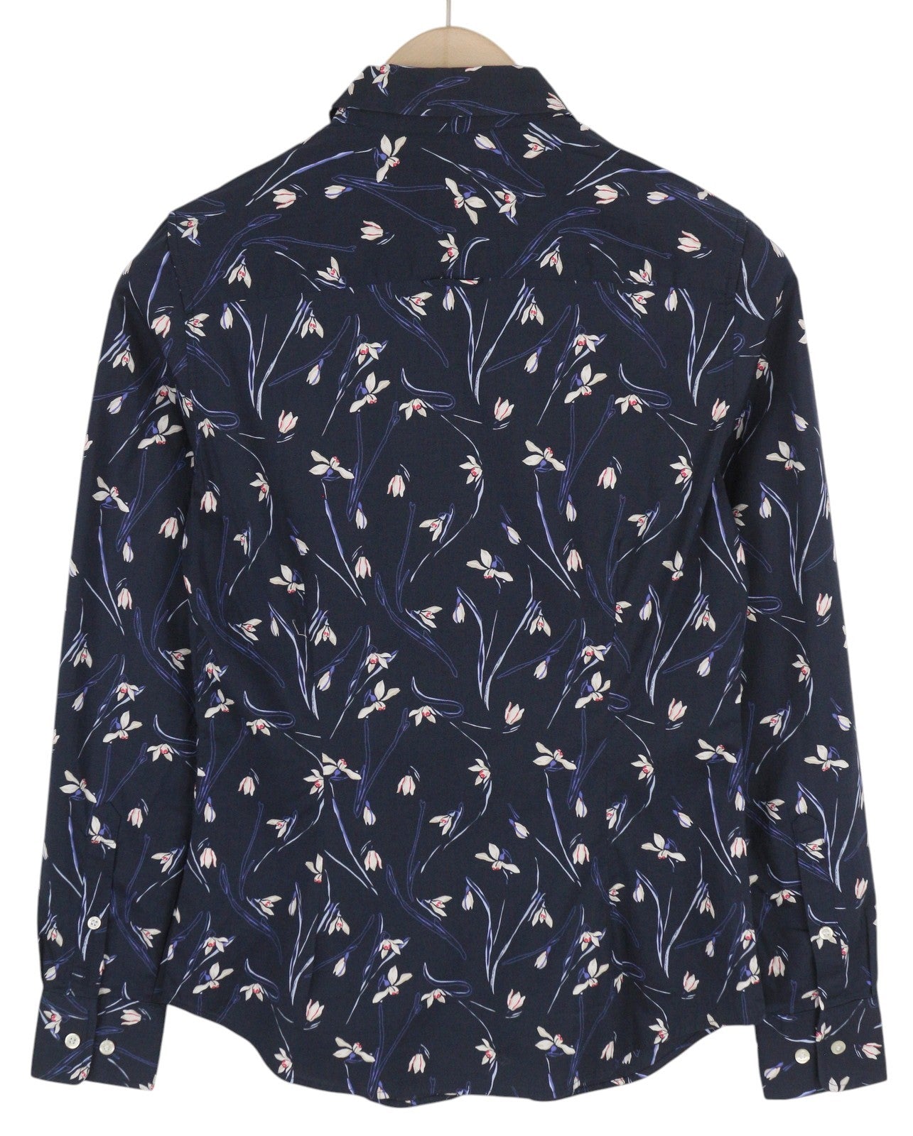 GANT Snowdrop Women Shirt EU34 Dark Blue Floral Print Button-Up Spread Neck