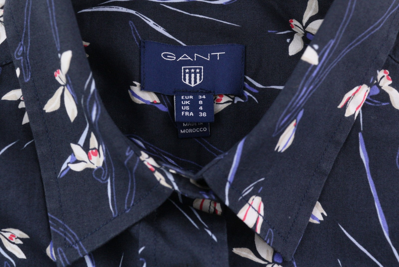 GANT Snowdrop Women Shirt EU34 Dark Blue Floral Print Button-Up Spread Neck