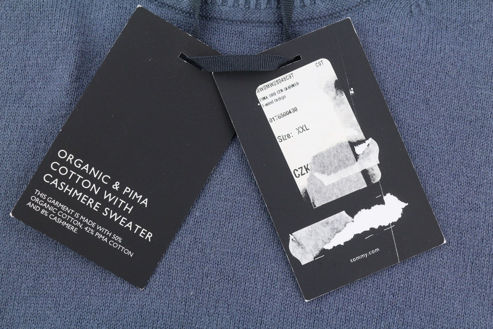 TOMMY HILFIGER Pima Org Ctn Cashmere V Neck Men Jumper 2XL Pullover Knitted Blue