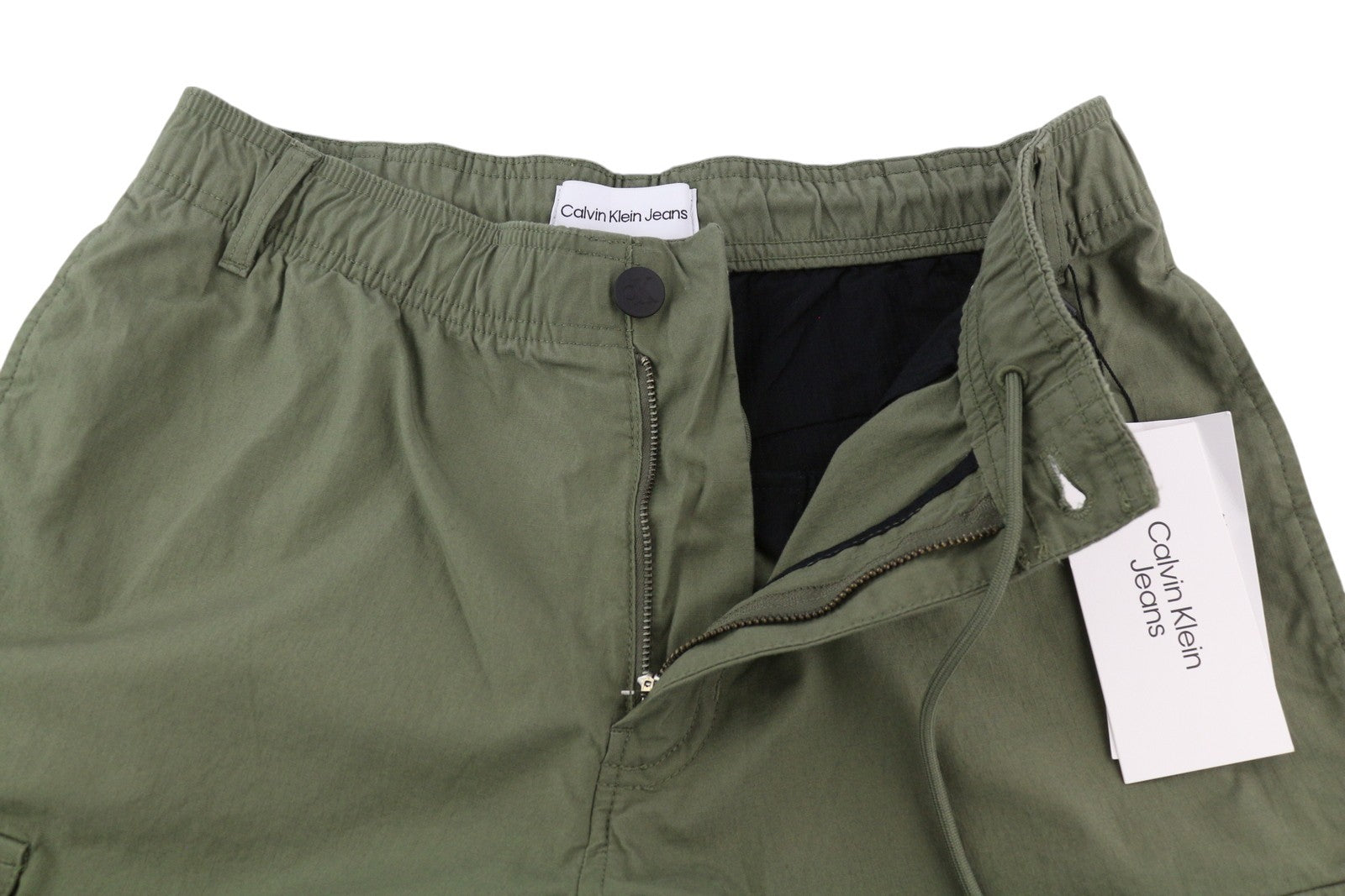 CALVIN KLEIN Essential Regular Men Trousers XS Green Cargo Elastic Waist RRP€99