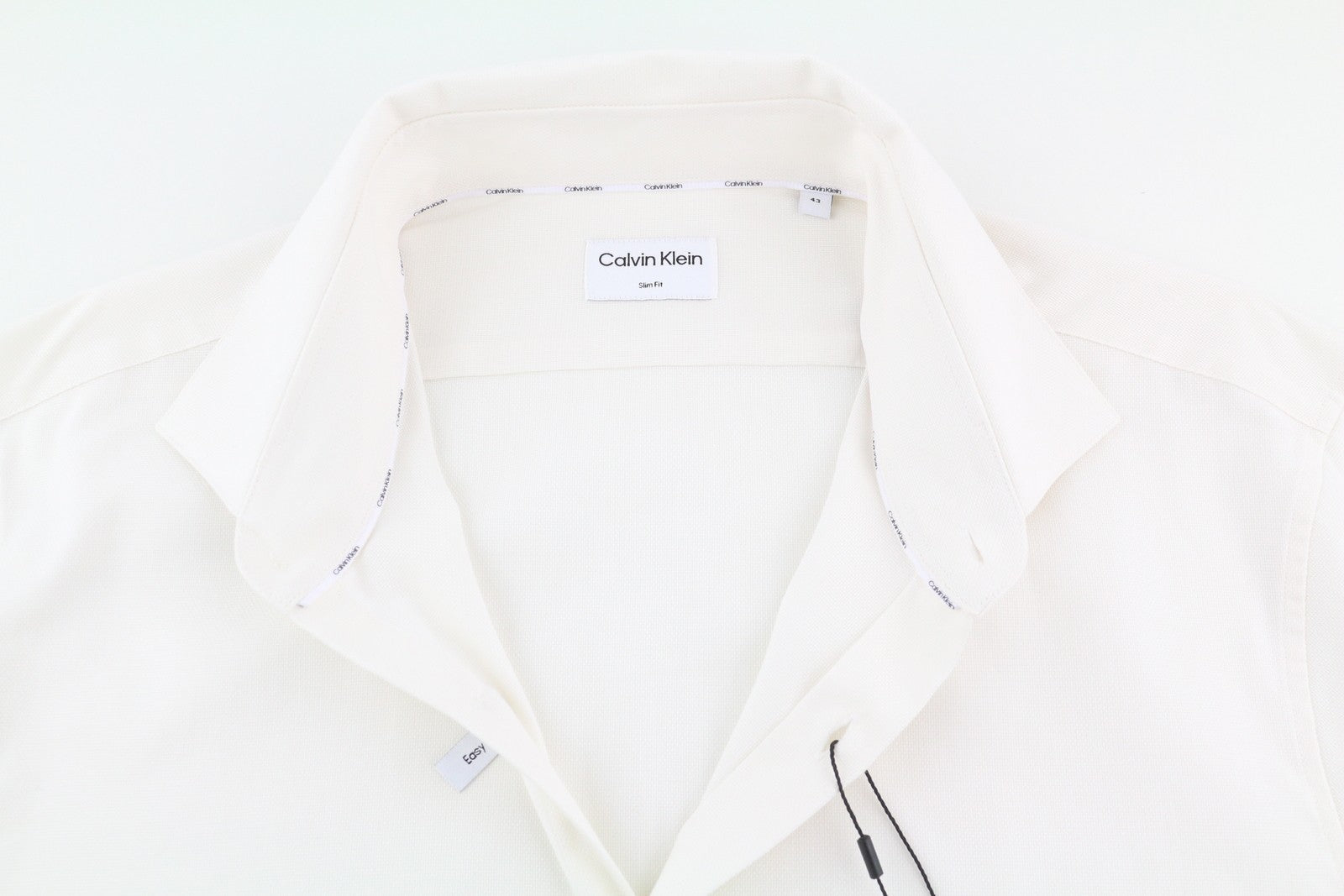 CALVIN KLEIN Structure Solid Slim Men Formal Shirt 43 XL White Button Spread