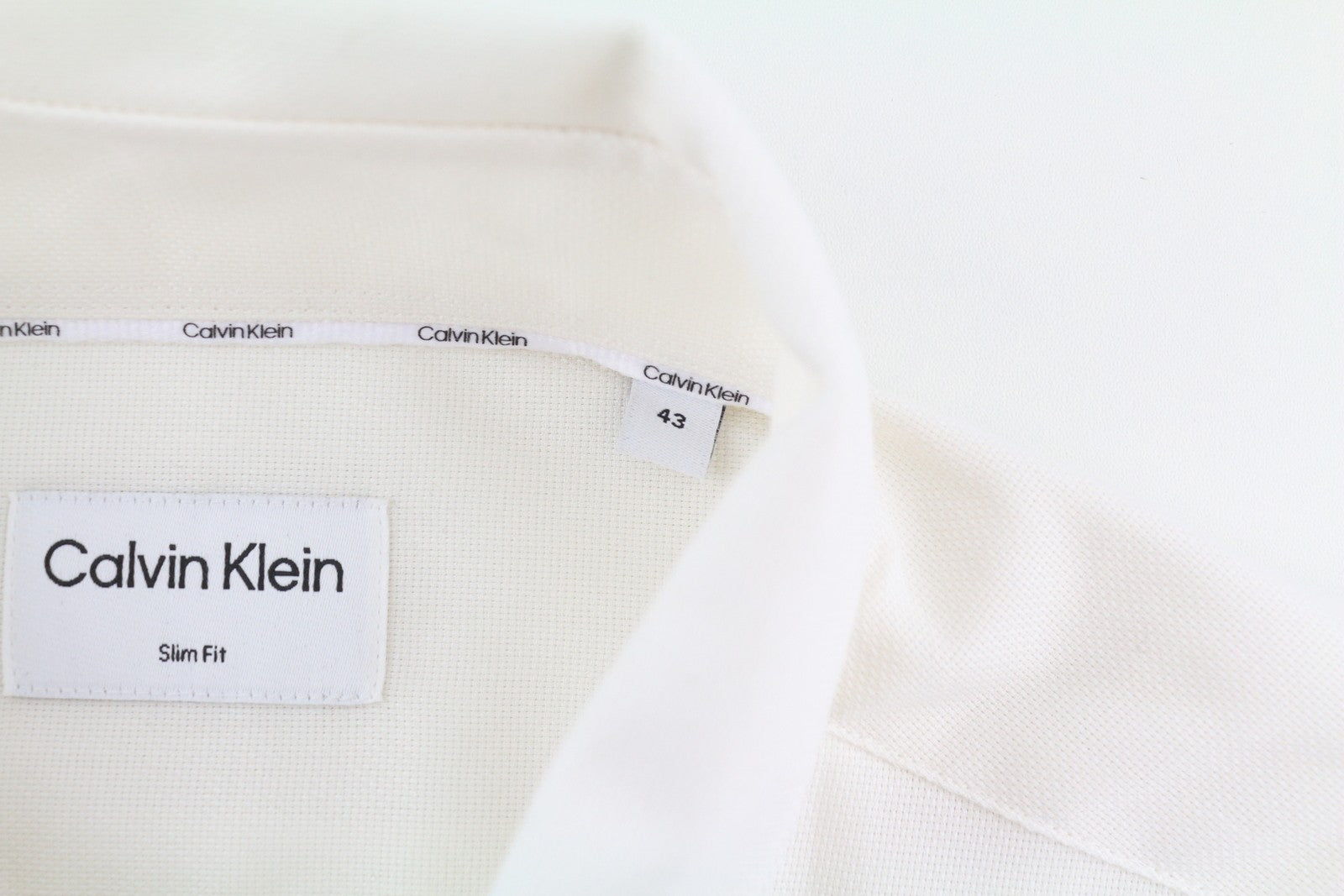 CALVIN KLEIN Structure Solid Slim Men Formal Shirt 43 XL White Button Spread