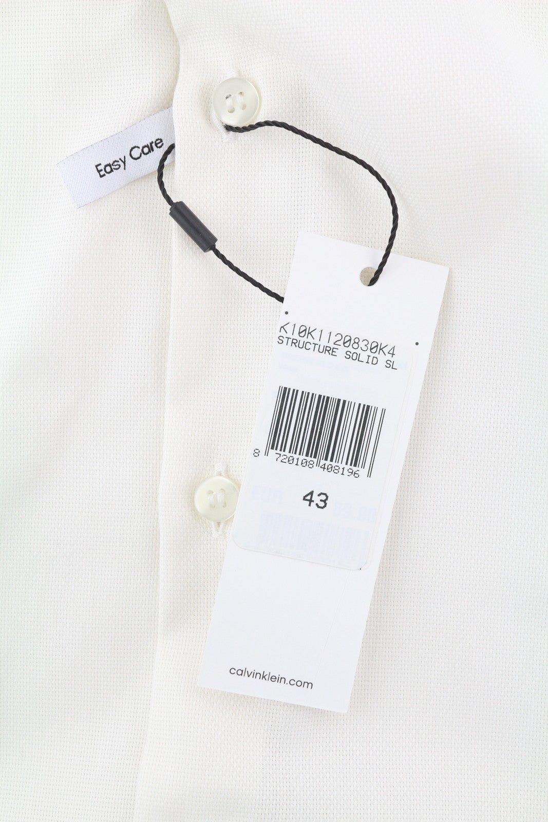 CALVIN KLEIN Structure Solid Slim Men Formal Shirt 43 XL White Button Spread