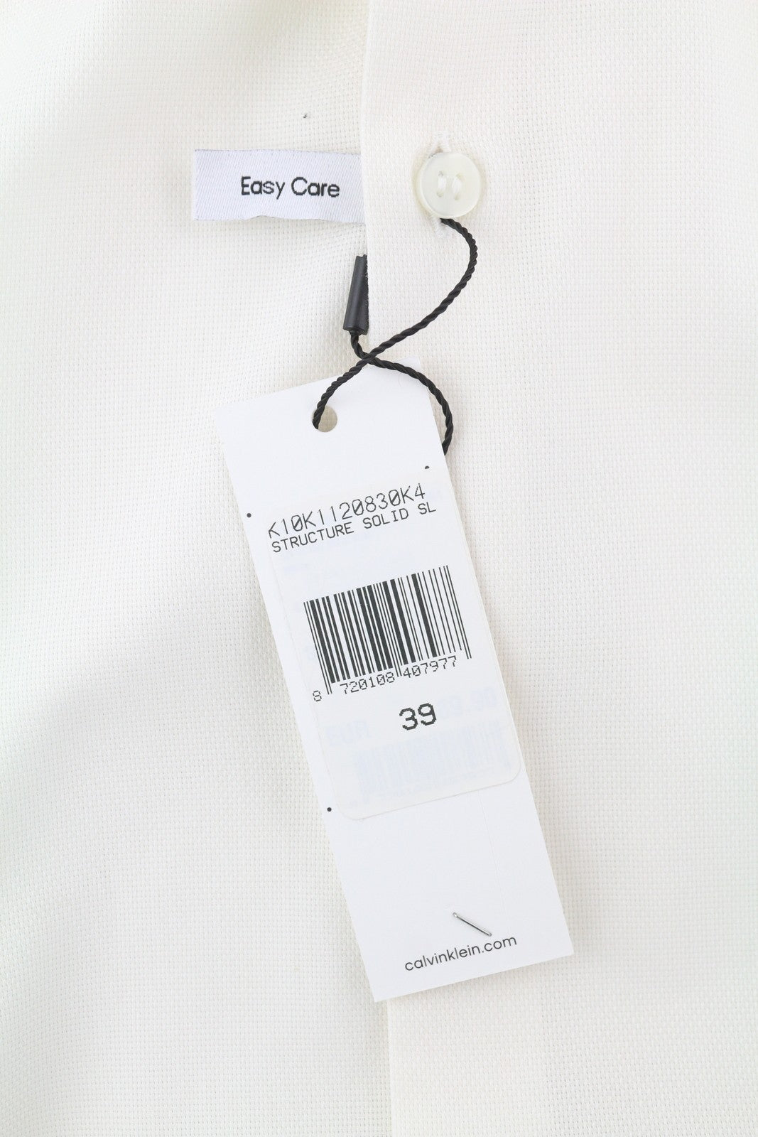 CALVIN KLEIN Structure Solid Slim Men Formal Shirt 39 M White Button Spread Neck