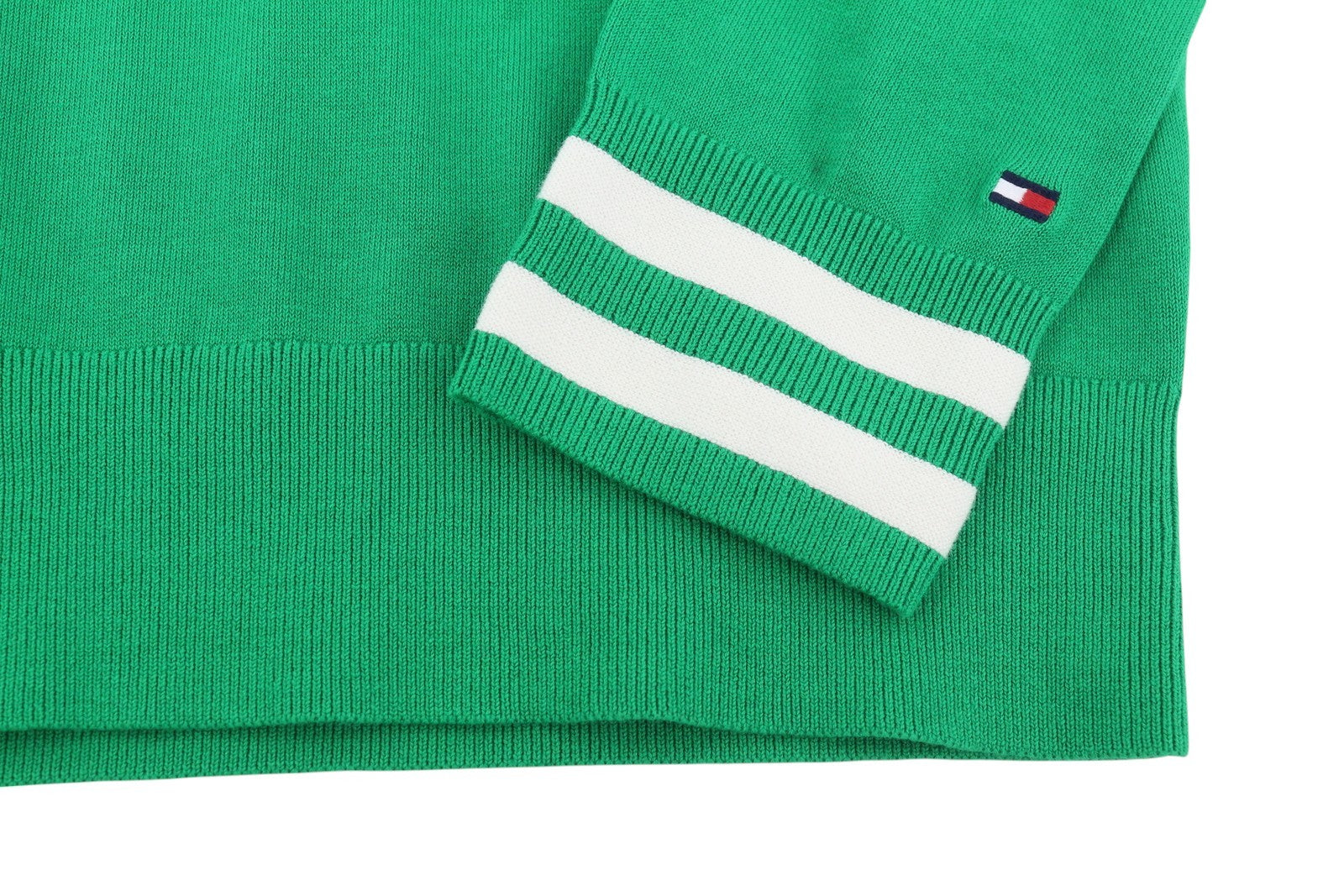 TOMMY HILFIGER Monotype Tipped Men Jumper M Green Knitted Crew Neck Pullover