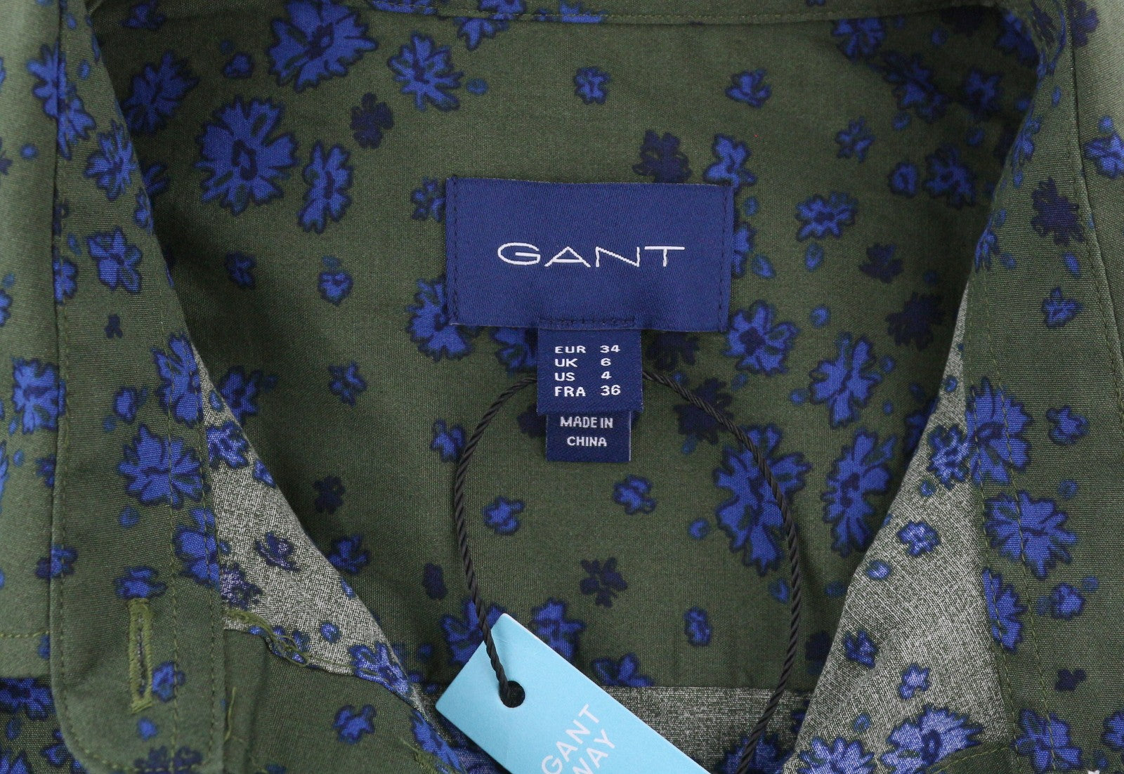 GANT Fall Flower Stretch Women Shirt EU34 Green Khaki Button-Up Spread Neck