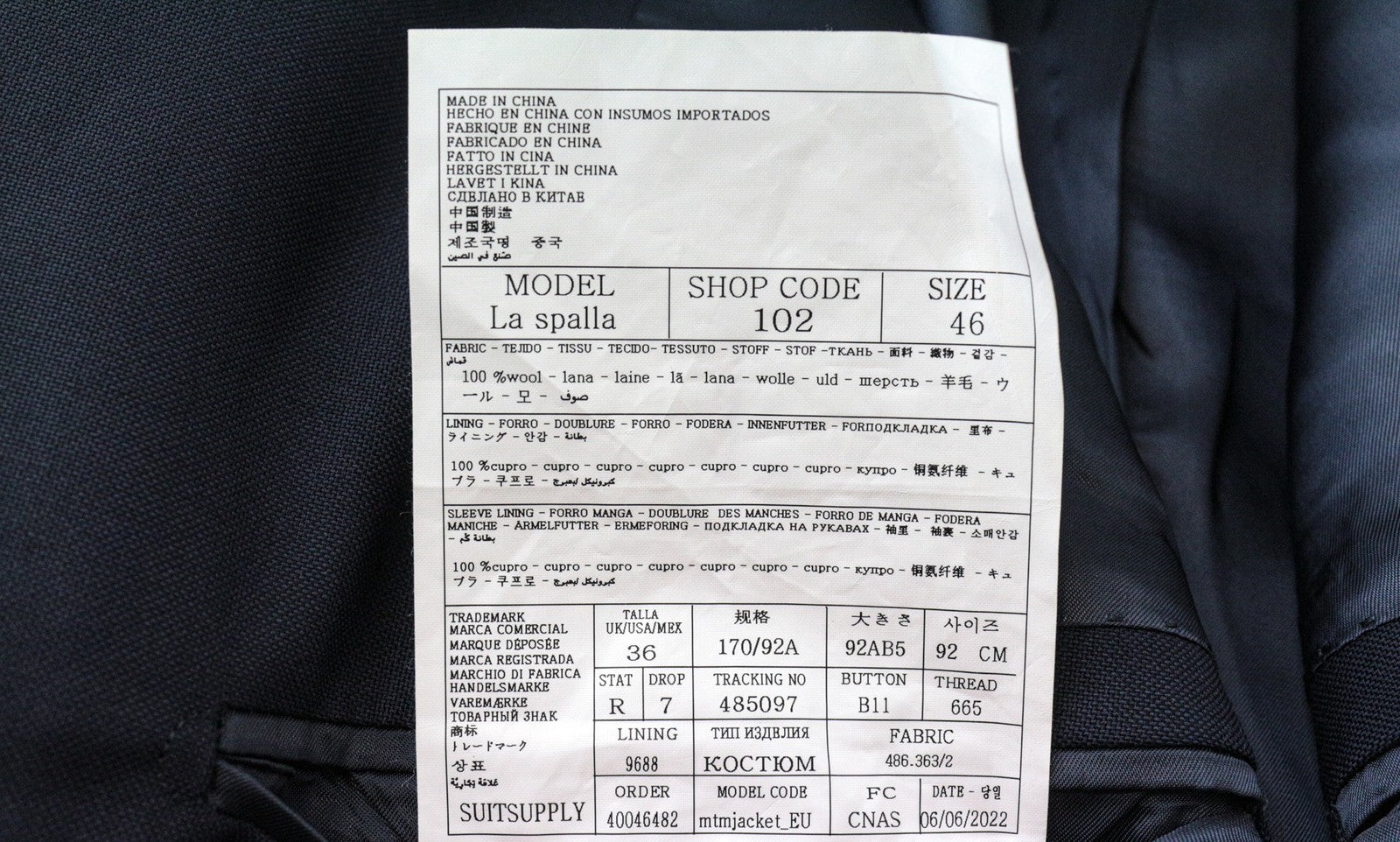 SUITSUPPLY La Spalla Suit Men's UK36R Blue Peak Lapel 2Pc Pure Wool Lined