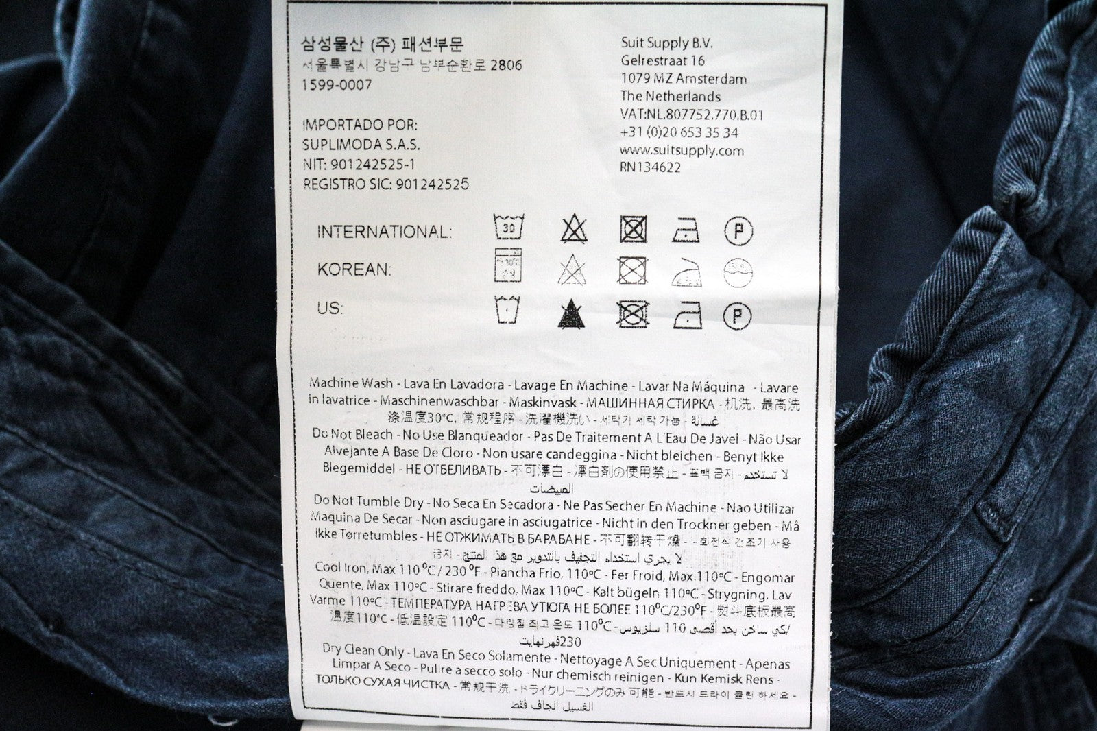 SUITSUPPLY Porto Novo Men's UK32R Navy Stretch Flat-Front Chino Slim Pants