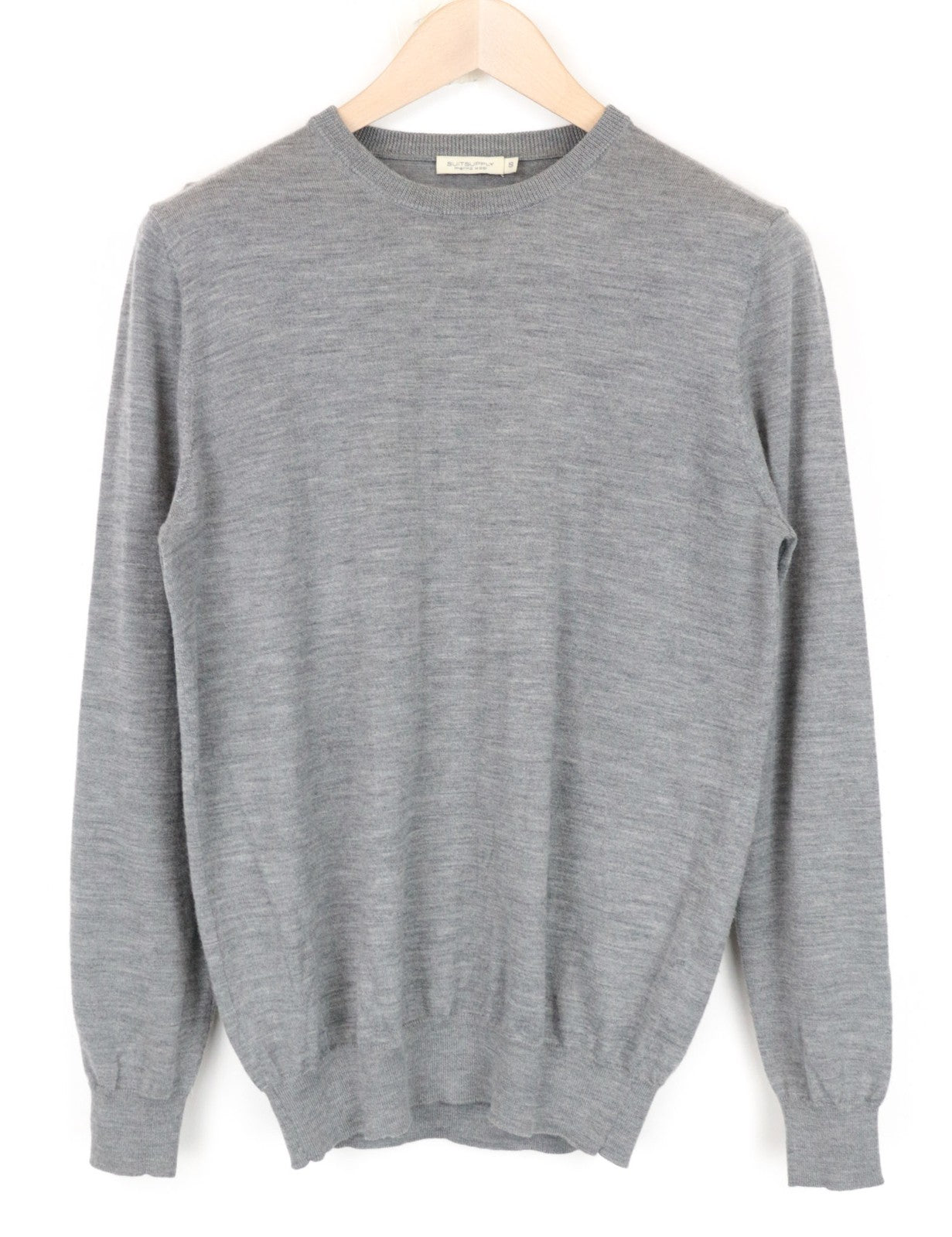 SUITSUPPLY Sweatshirt S Men's Grey Merino Wool Pullover Plain Long Sleeved