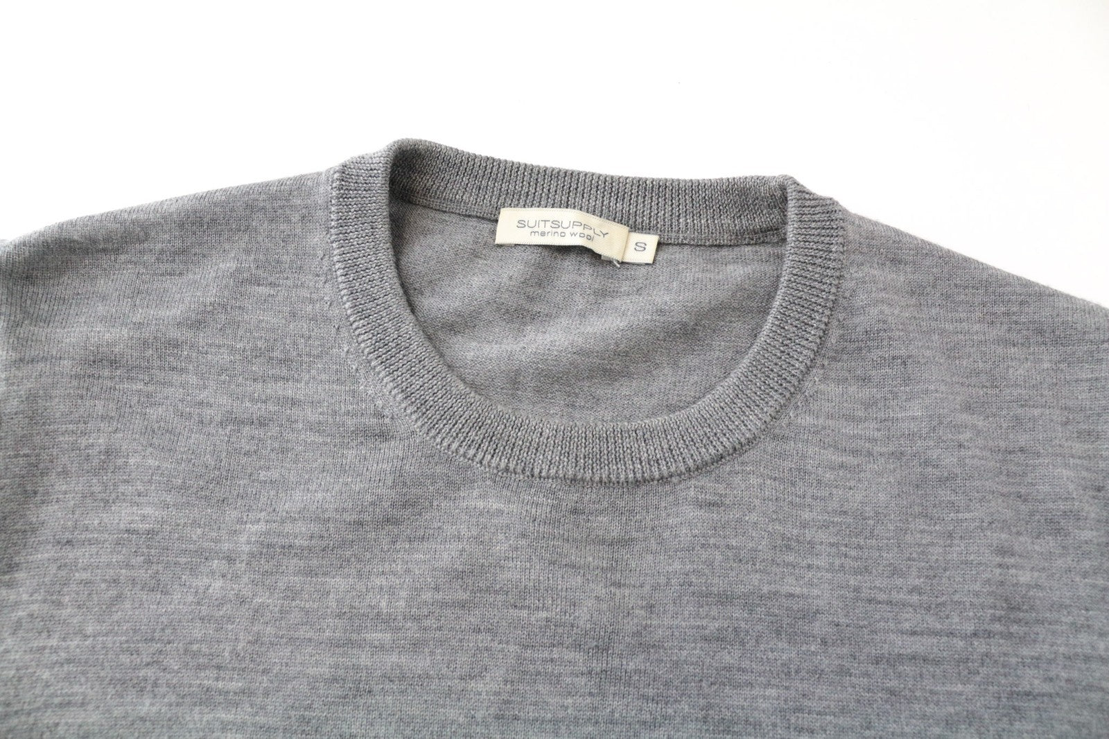 SUITSUPPLY Sweatshirt S Men's Grey Merino Wool Pullover Plain Long Sleeved