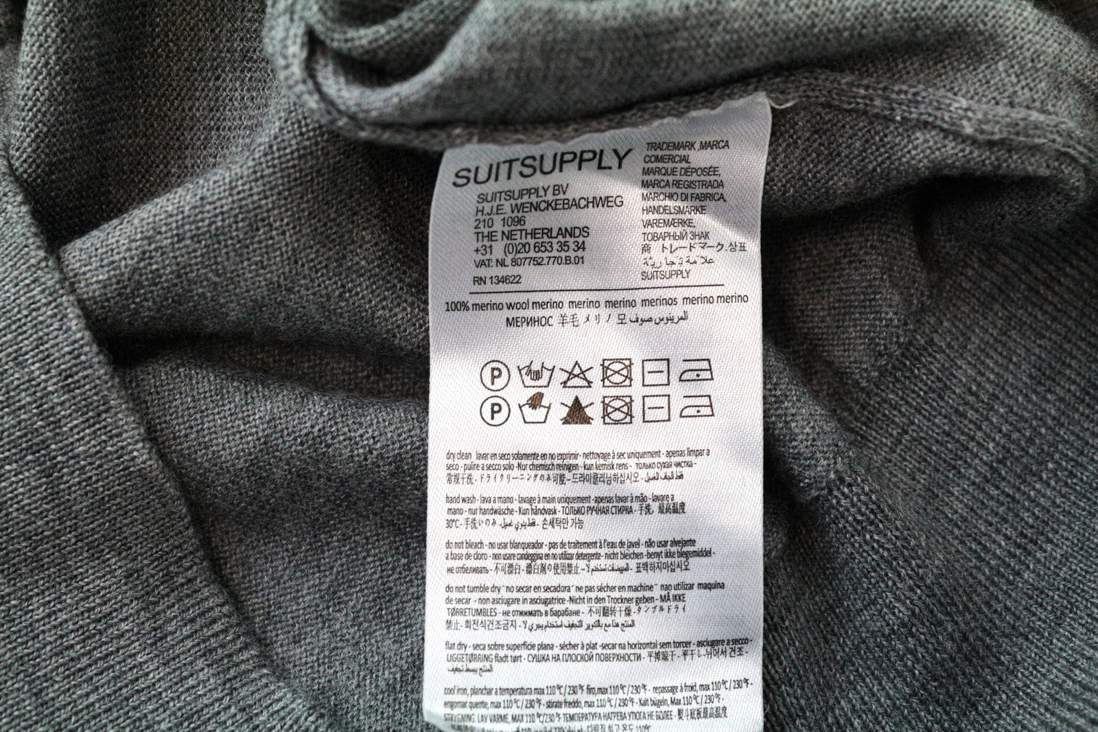 SUITSUPPLY Sweatshirt S Men's Grey Merino Wool Pullover Plain Long Sleeved