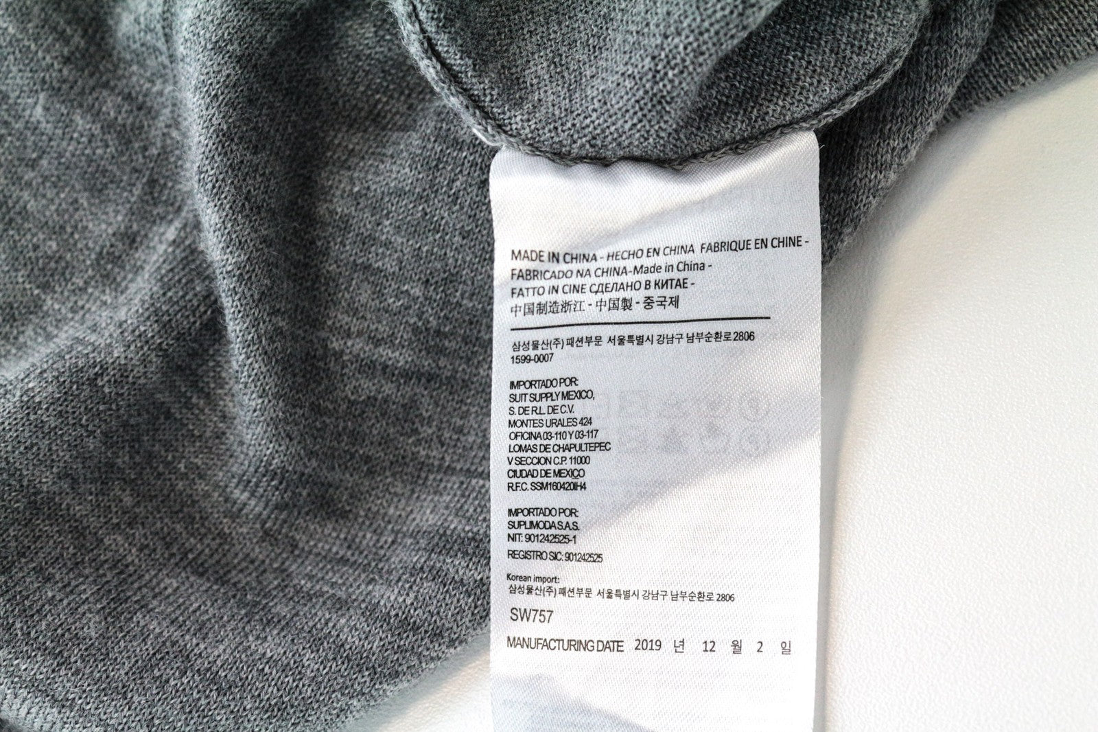 SUITSUPPLY Sweatshirt S Men's Grey Merino Wool Pullover Plain Long Sleeved