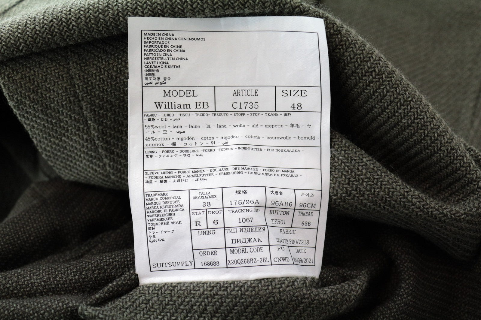 SUITSUPPLY William EB Men's Jacket UK38R Green Relaxed Fit Wool Overshirt