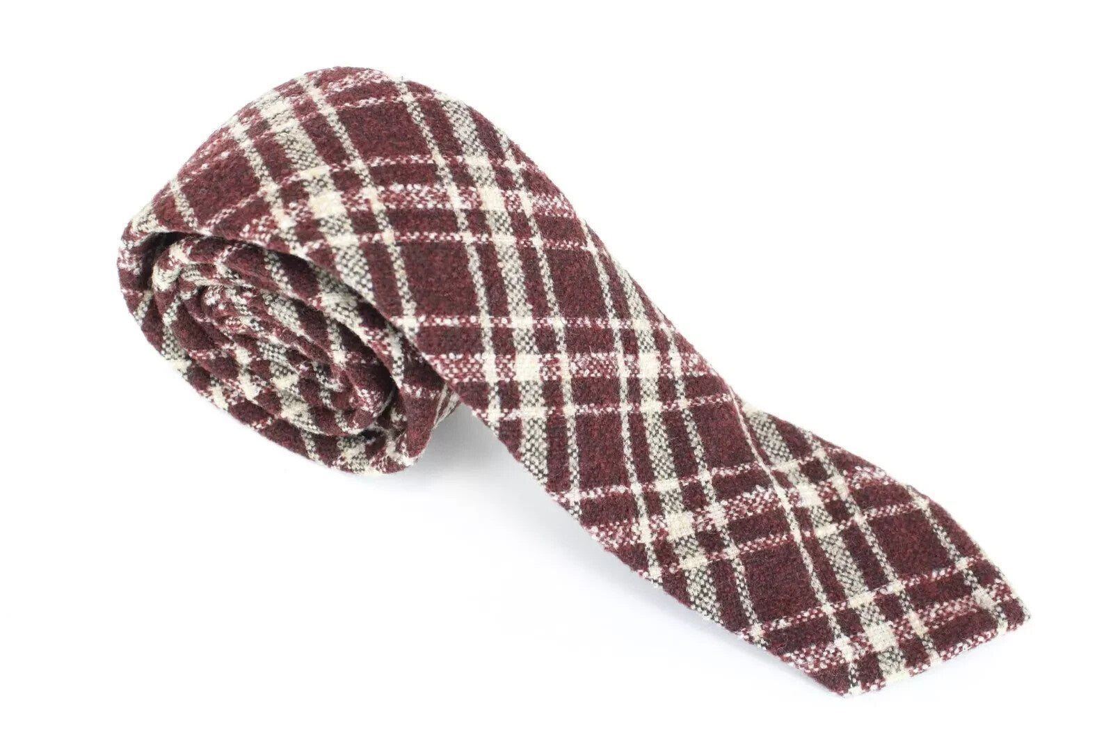 SUITSUPPLY Men's Tie ~150 x 8 cm Dark Red Wool Blend Check Pattern Sharp Finish