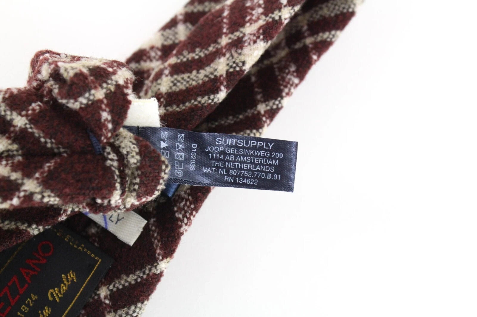 SUITSUPPLY Men's Tie ~150 x 8 cm Dark Red Wool Blend Check Pattern Sharp Finish