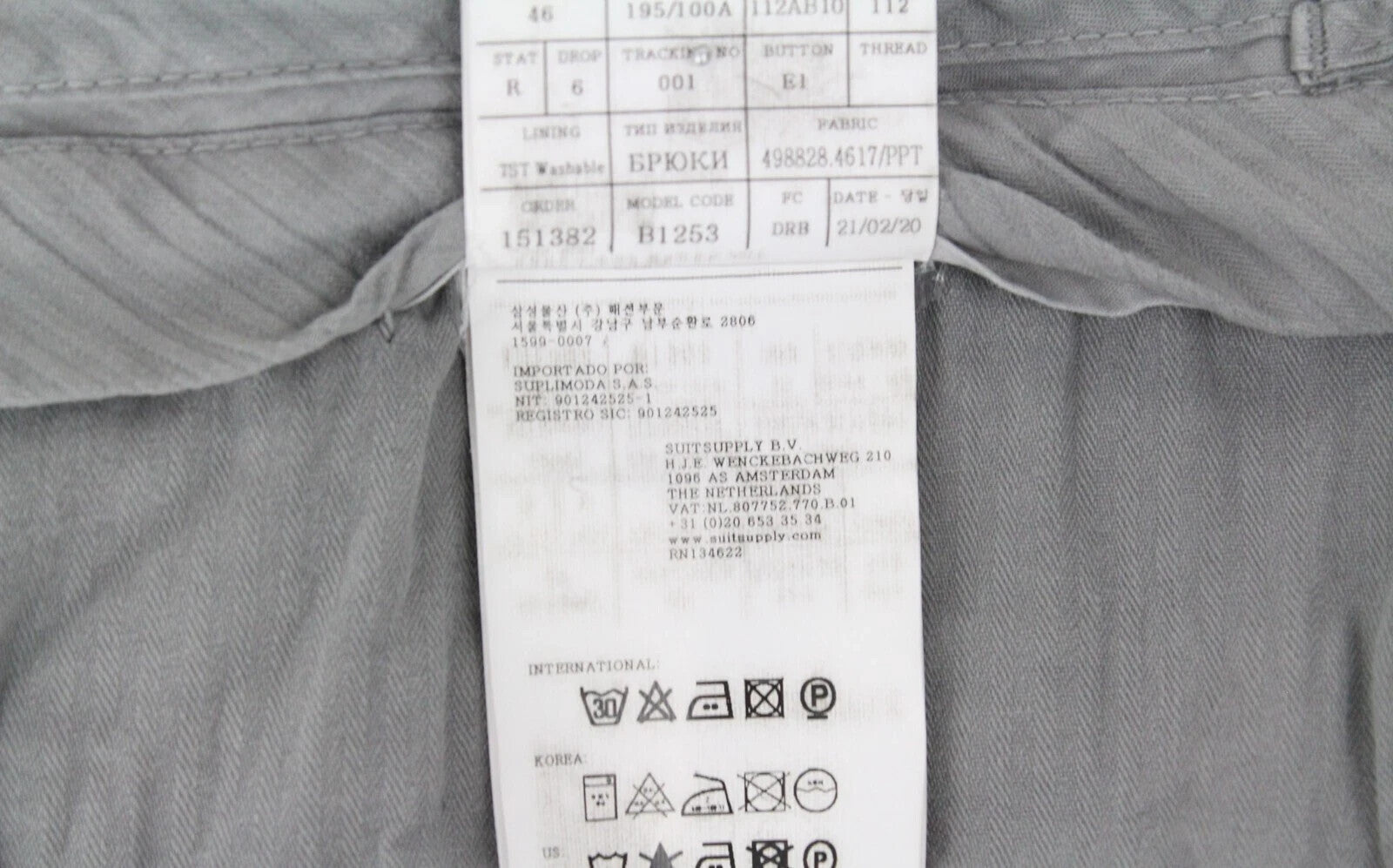 SUITSUPPLY Porto Novo Men's Pants UK46R Grey Cotton Relaxed Fit Stretch Chino