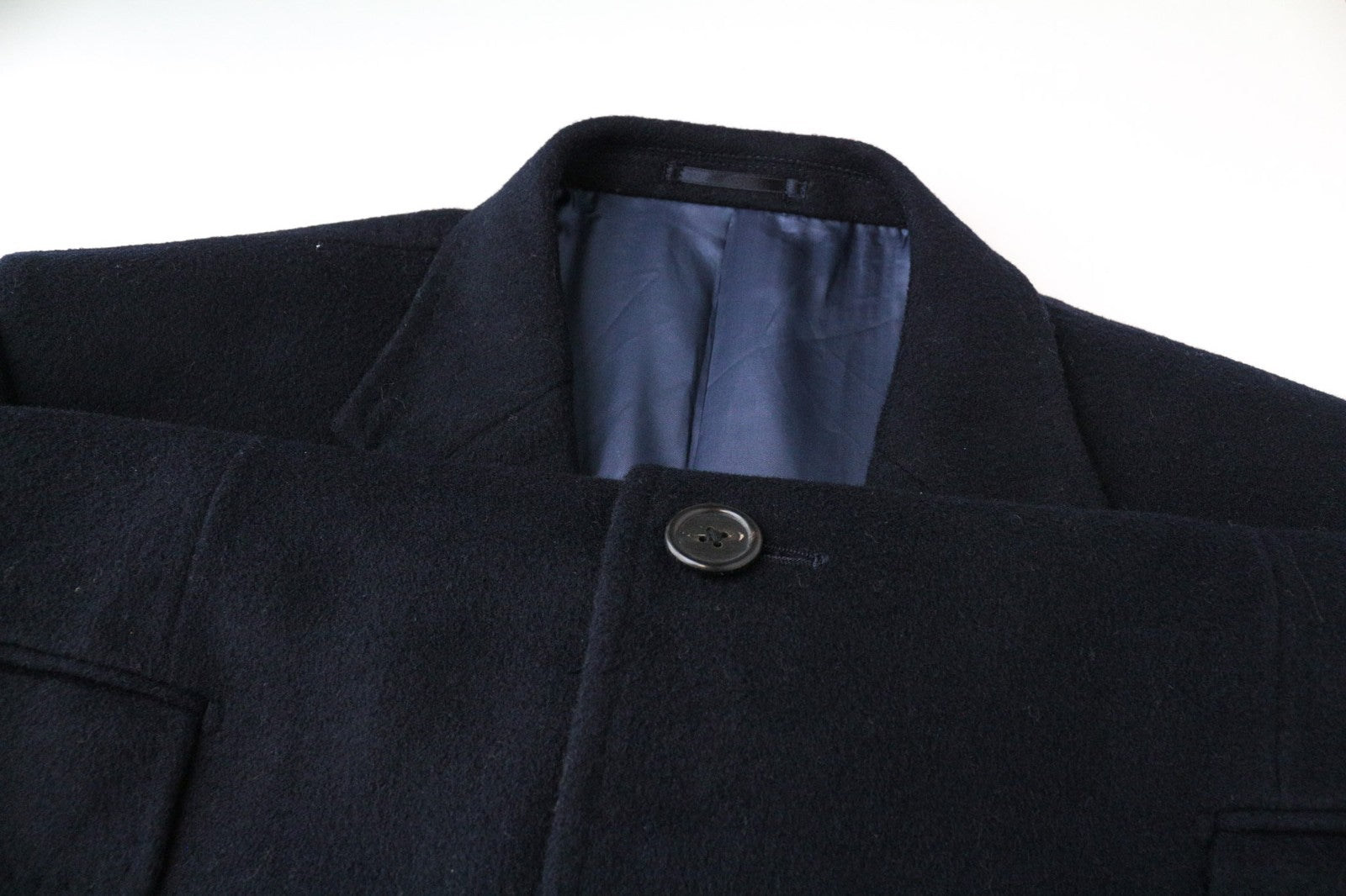 SUITSUPPLY Men's Coat UK52 Navy Blue Wool Lined One Button Front Notch Lapel