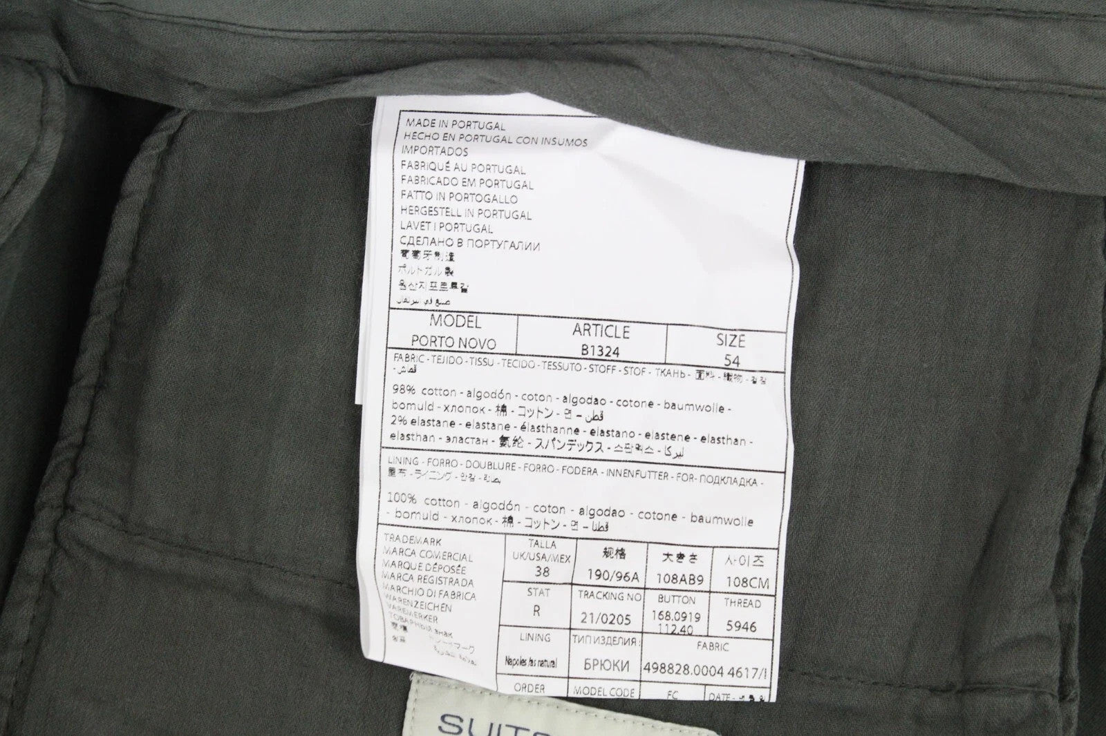 SUITSUPPLY Porto Novo Men's Pants UK38R Green Stretch Cotton Pleat Chino