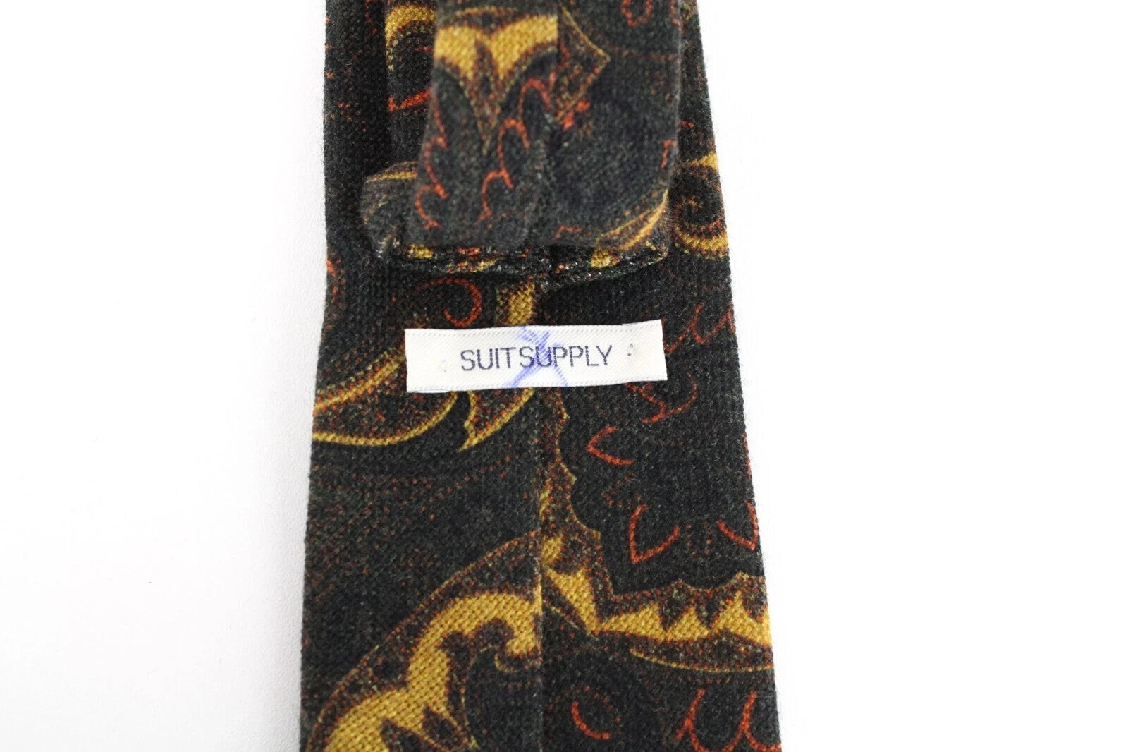 SUITSUPPLY Men's Tie ~150 x 8 cm Green Wool Print Tapered Tip Business Wear