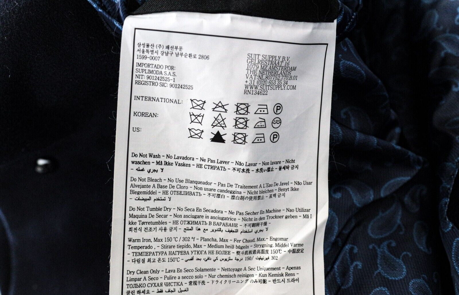 SUITSUPPLY Vicenza Men's Overcoat UK48R Navy Wool One Button Front Notch Lapel