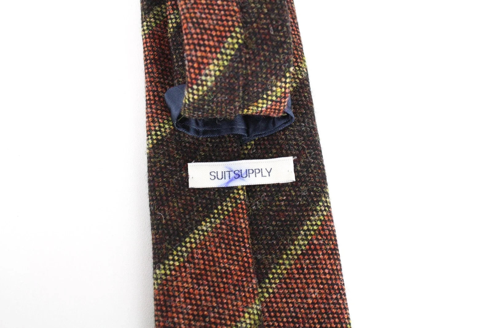 SUITSUPPLY Men's Tie ~150 x 8 cm Brown Wool Blend Striped Tapered End Formal