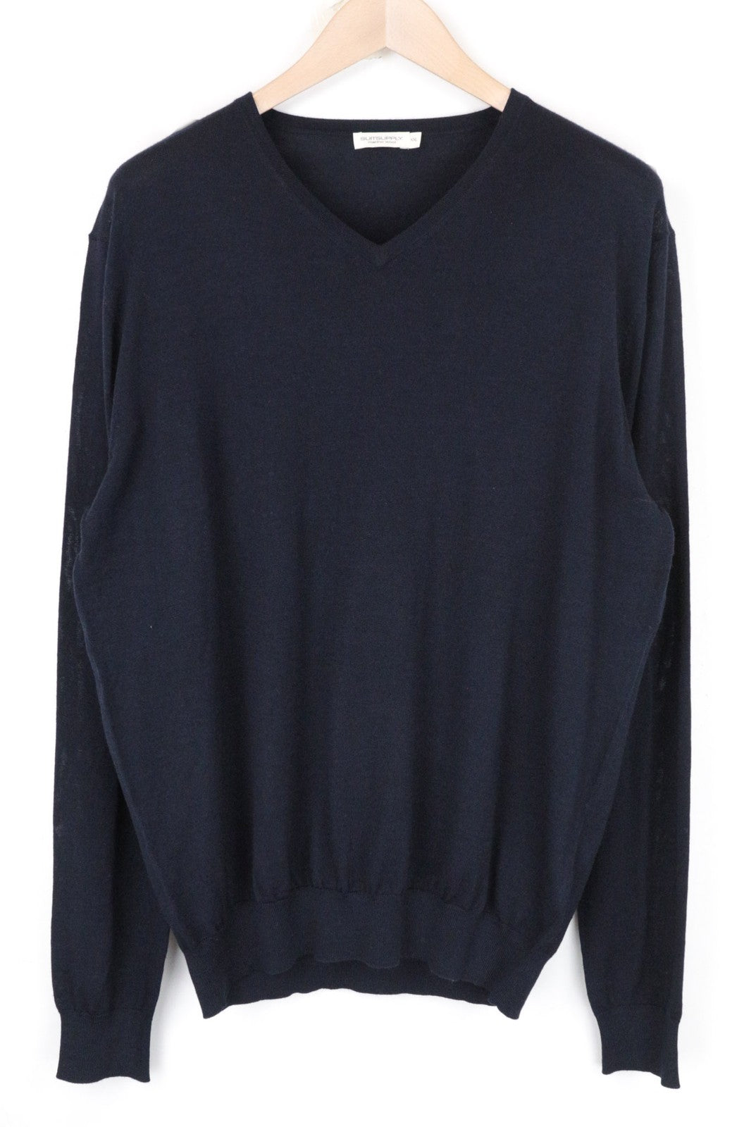 SUITSUPPLY Men's Sweater 2XL Navy Blue Merino Wool V-Neck Knit Pullover