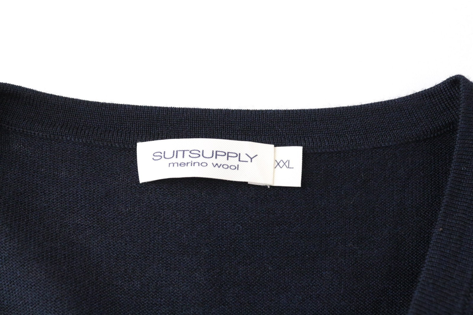 SUITSUPPLY Men's Sweater 2XL Navy Blue Merino Wool V-Neck Knit Pullover