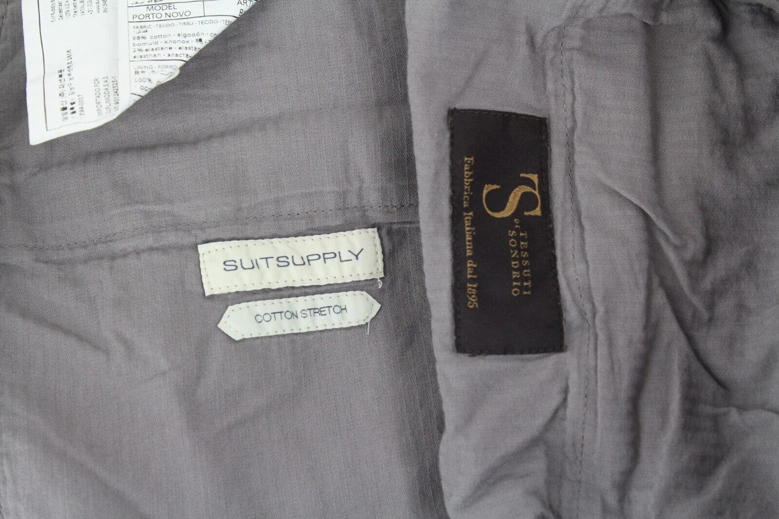 SUITSUPPLY Porto Novo Men's Pants UK42R Grey Cotton Casual Pleated Chino