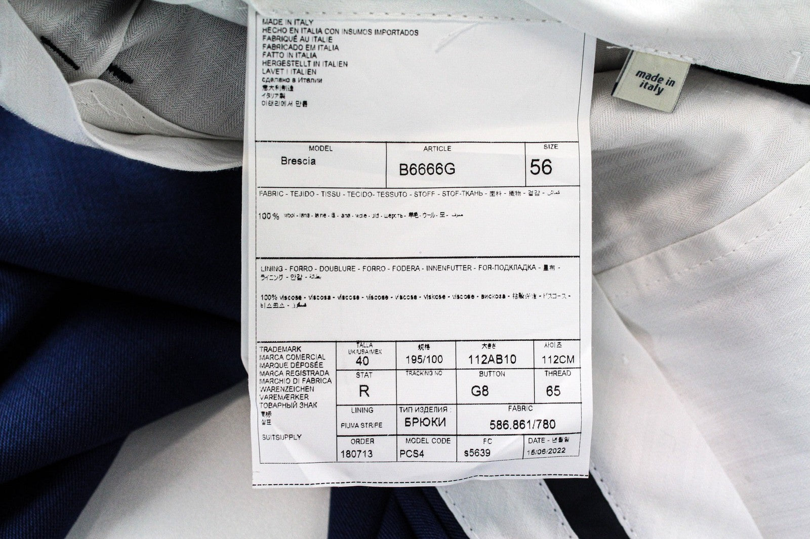 SUITSUPPLY La Spalla Men's Suit UK46S Blue Wool 3 Piece Single-Breasted Formal