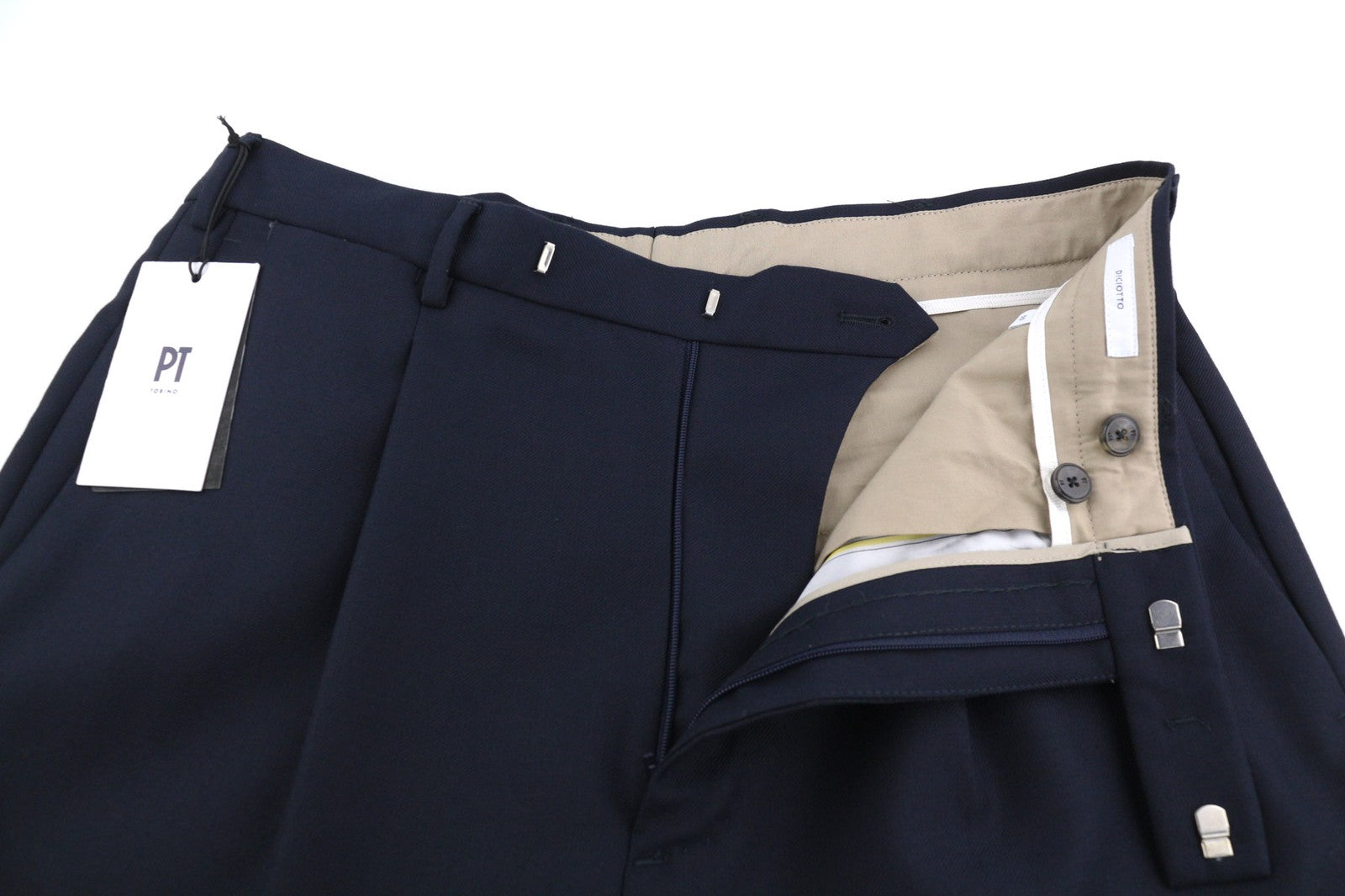 PT TORINO Edge Men Trousers 50 W32 Blue Fleece Wool Blend Pleated Tapered Fit