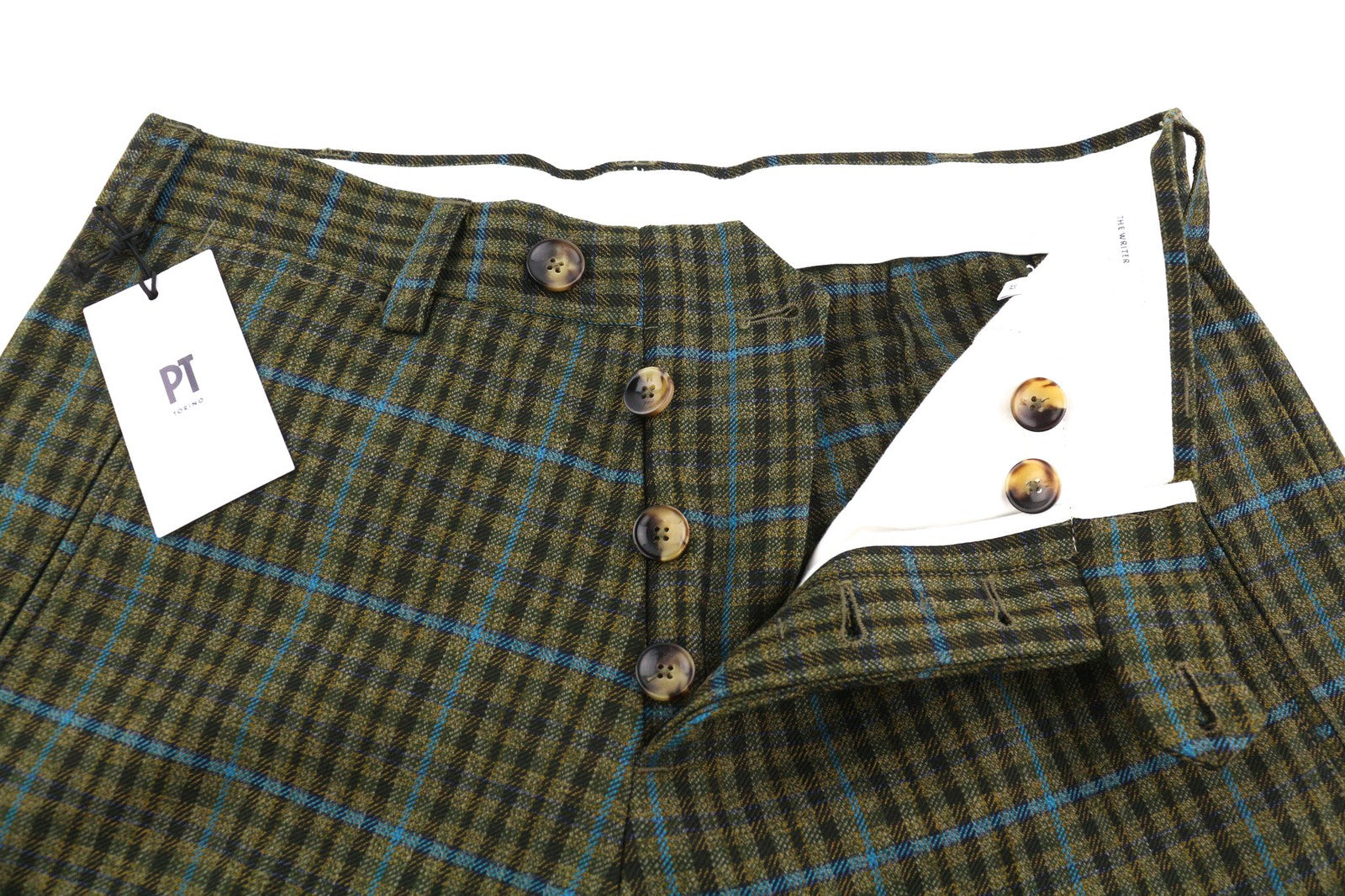 PT TORINO The Writer Men Trousers W32 Fleece Wool Turn Up Plaid Regular Fit