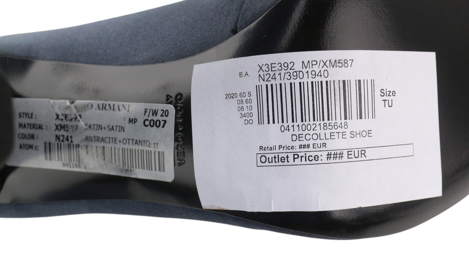 EMPORIO ARMANI X3E392 Women Heels EU37 Dark Blue Pointed Toe Buckle Closure