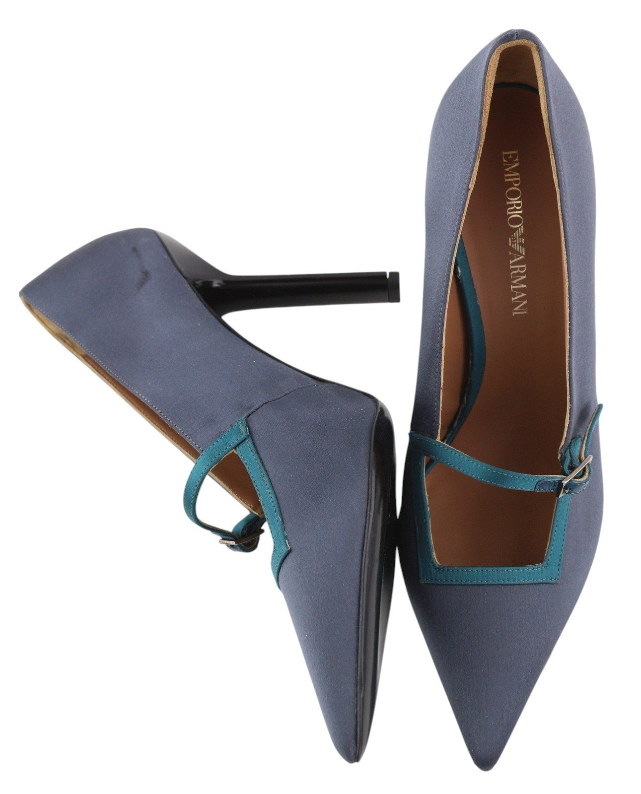 EMPORIO ARMANI X3E392 Women Heels EU37 Dark Blue Pointed Toe Buckle Closure