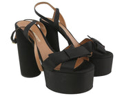 EMPORIO ARMANI X3P738 Women Heels EU37 Black Satin Open Toe Platform Sandals