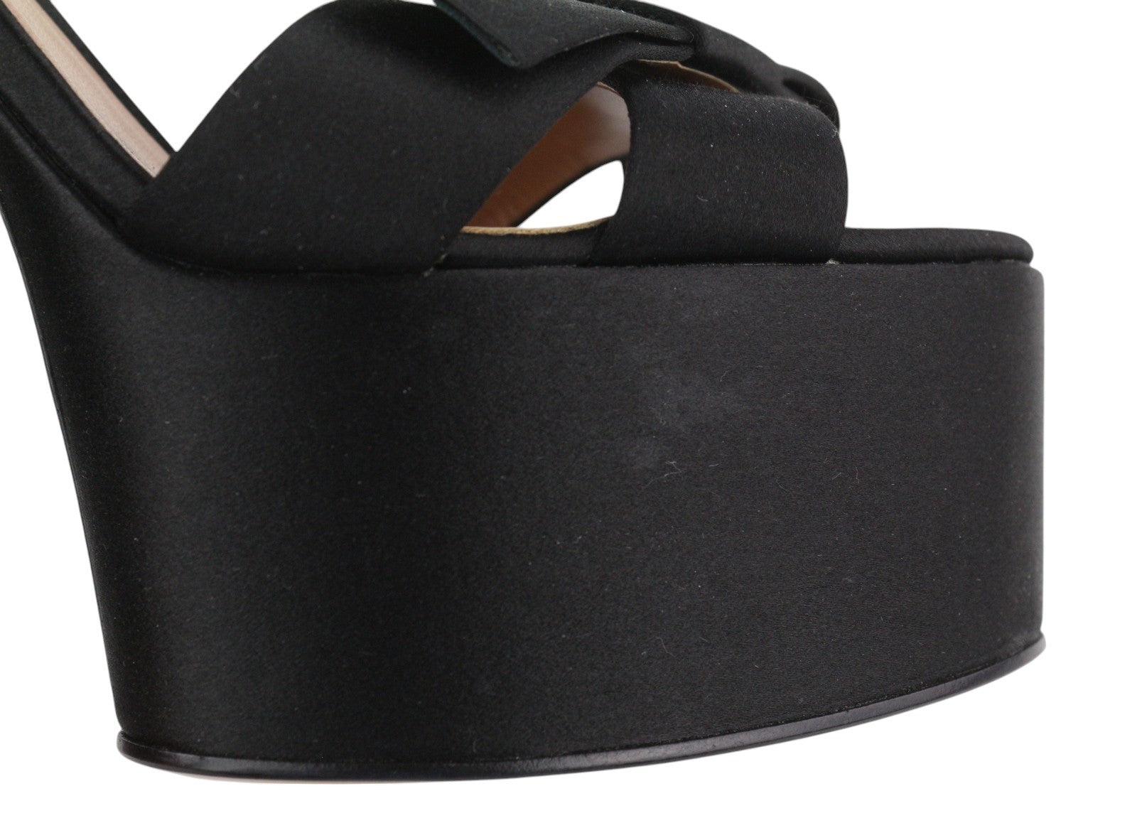 EMPORIO ARMANI X3P738 Women Heels EU37 Black Satin Open Toe Platform Sandals