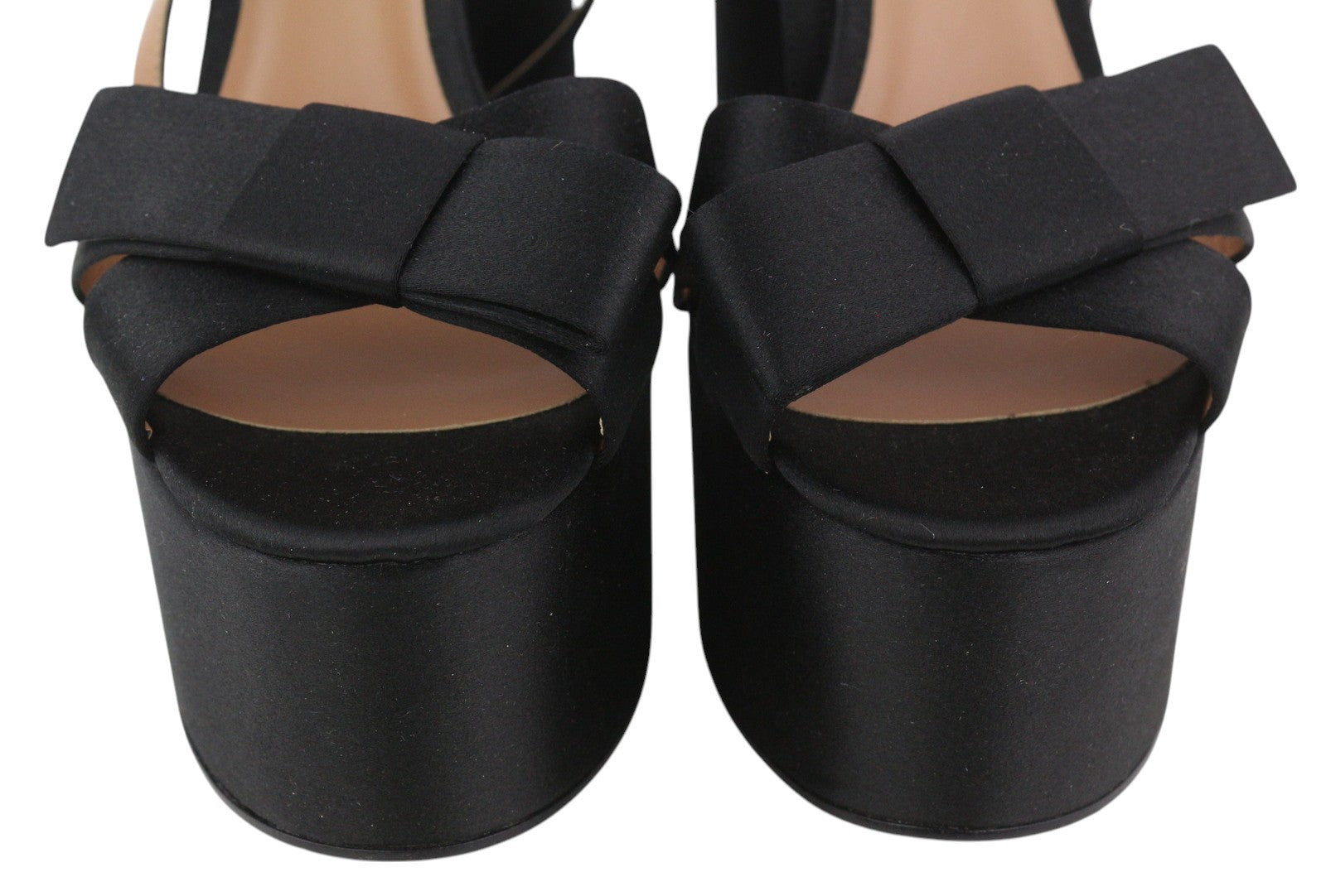 EMPORIO ARMANI X3P738 Women Heels EU37 Black Satin Open Toe Platform Sandals