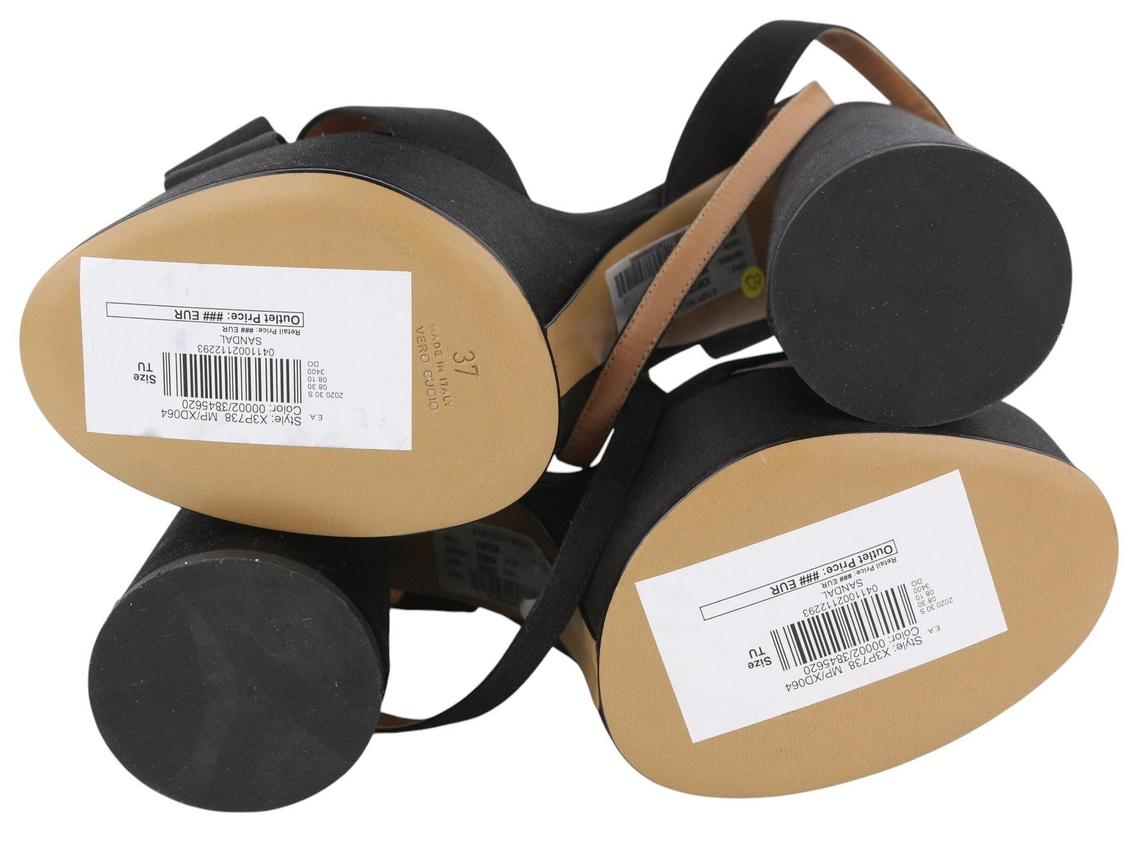 EMPORIO ARMANI X3P738 Women Heels EU37 Black Satin Open Toe Platform Sandals