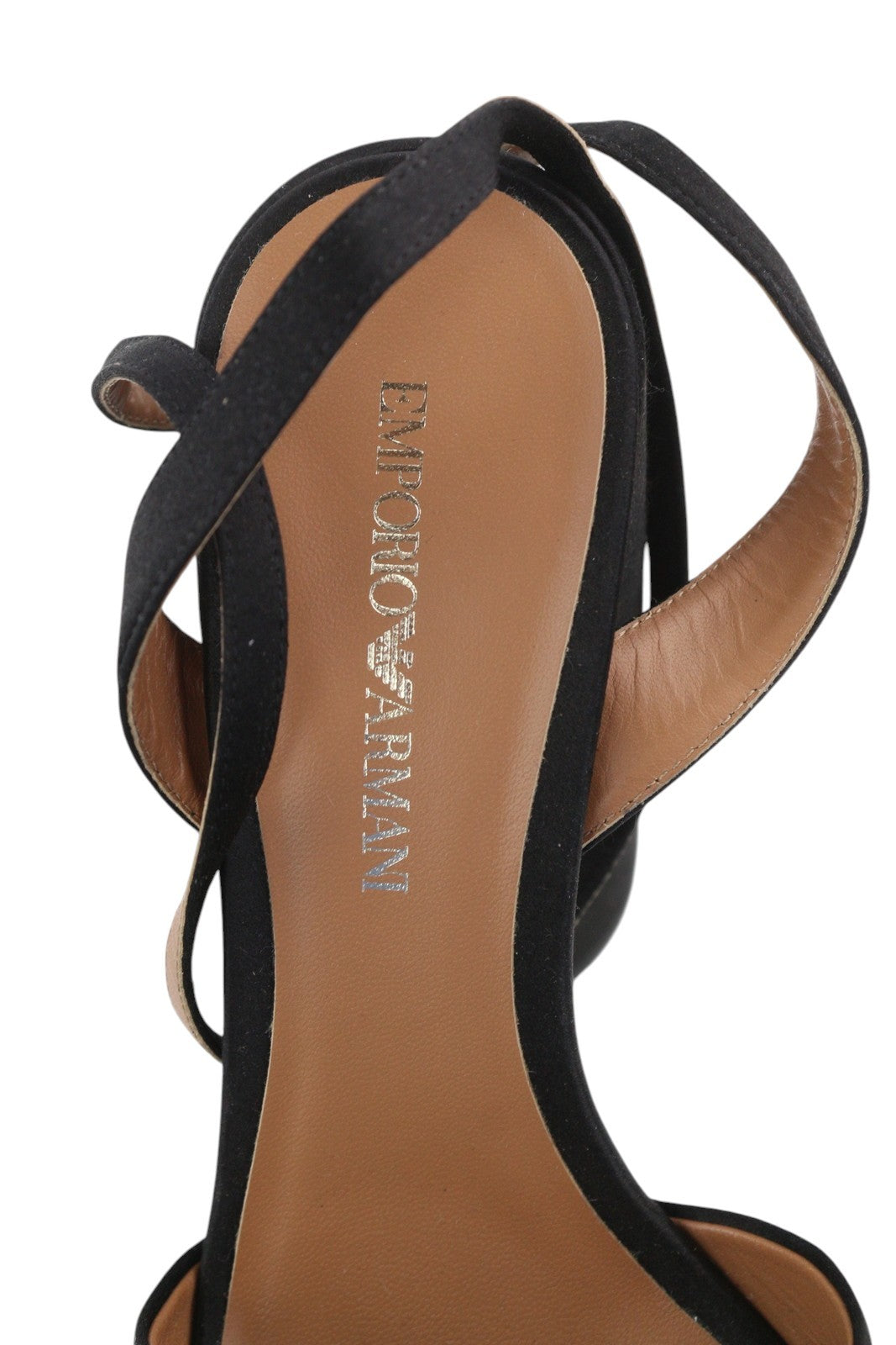 EMPORIO ARMANI X3P738 Women Heels EU37 Black Satin Open Toe Platform Sandals