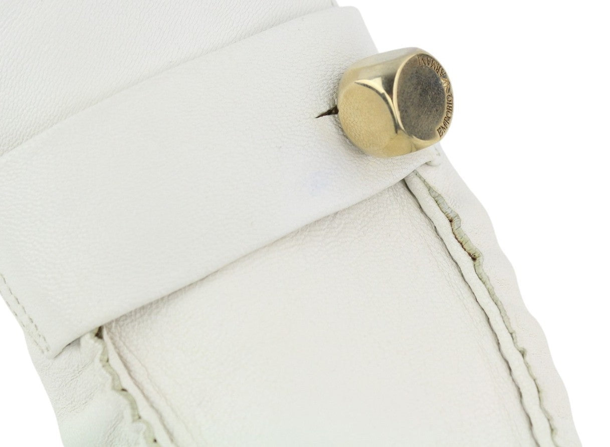 EMPORIO ARMANI Women Shoes EU37 White Leather Square Gold Tone Detail Loafers