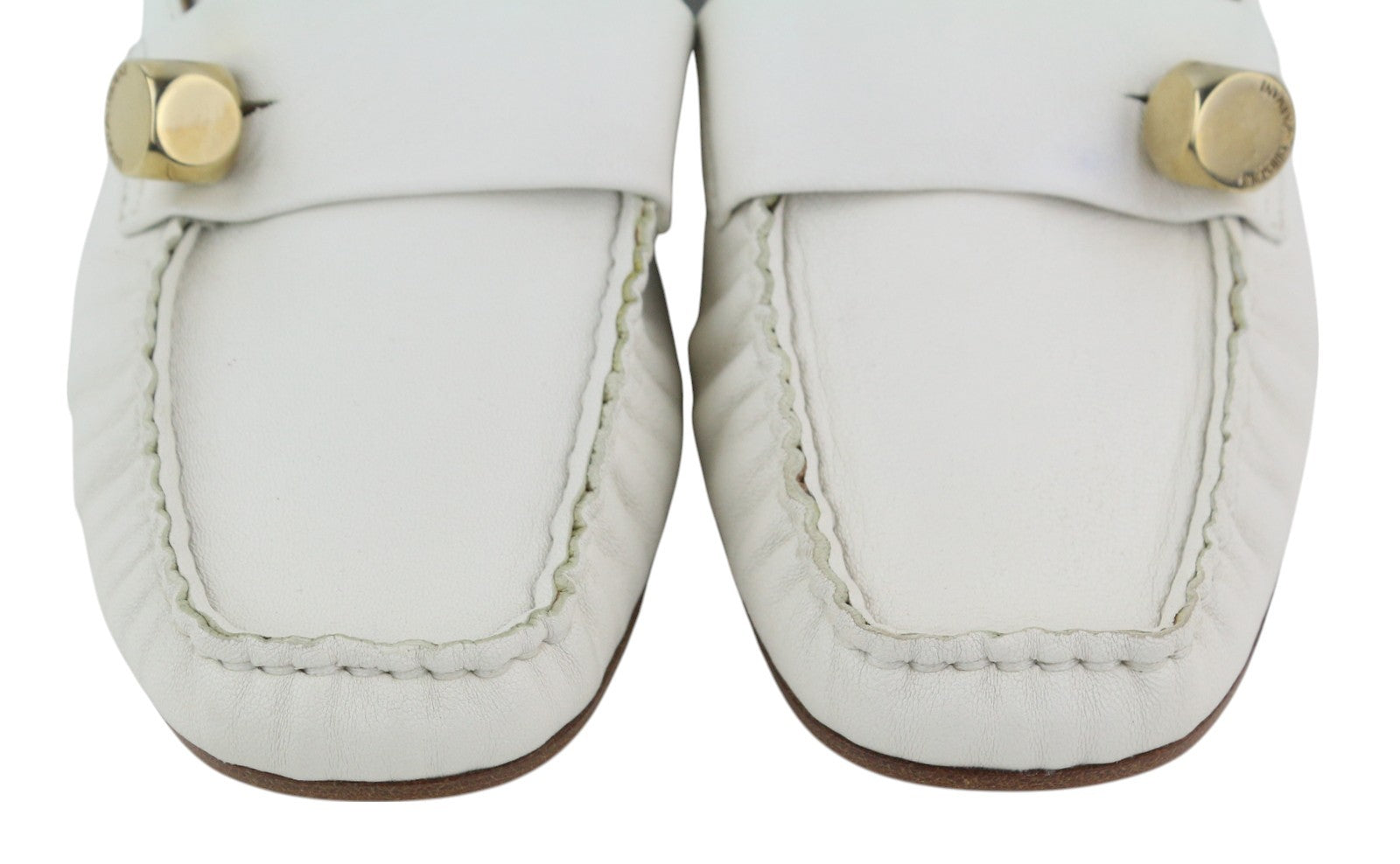 EMPORIO ARMANI Women Shoes EU37 White Leather Square Gold Tone Detail Loafers