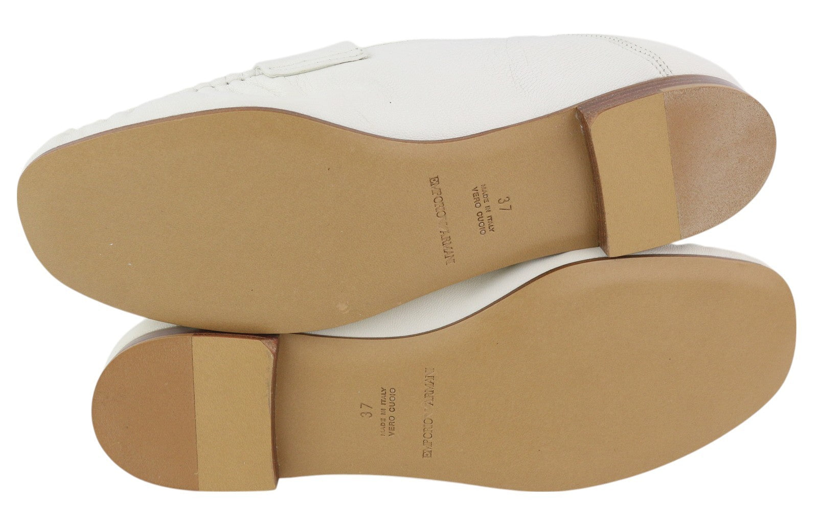 EMPORIO ARMANI Women Shoes EU37 White Leather Square Gold Tone Detail Loafers