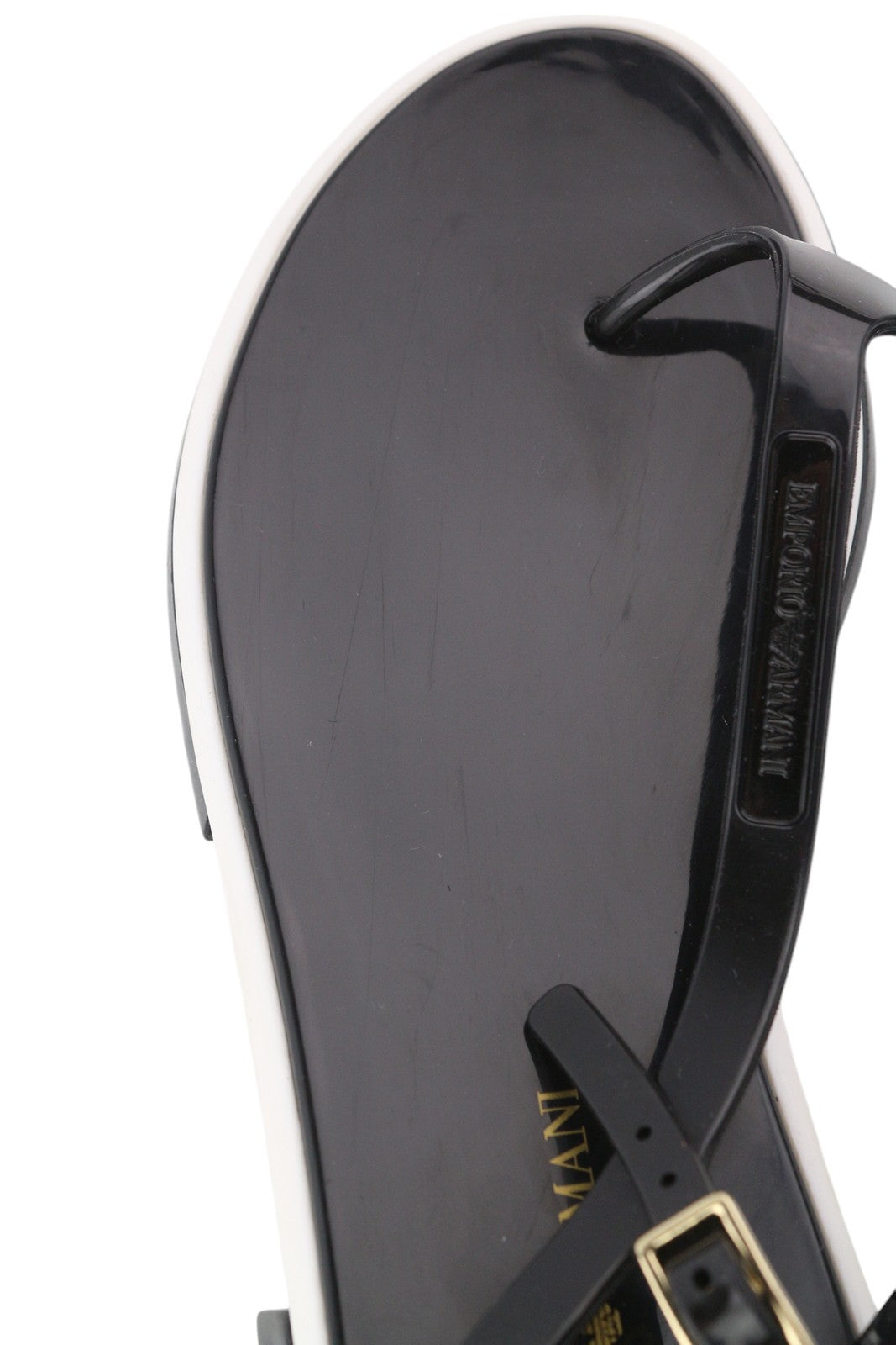 EMPORIO ARMANI Women Sandals EU37 Black Jelly Thong Slingback Straps Flats Logo