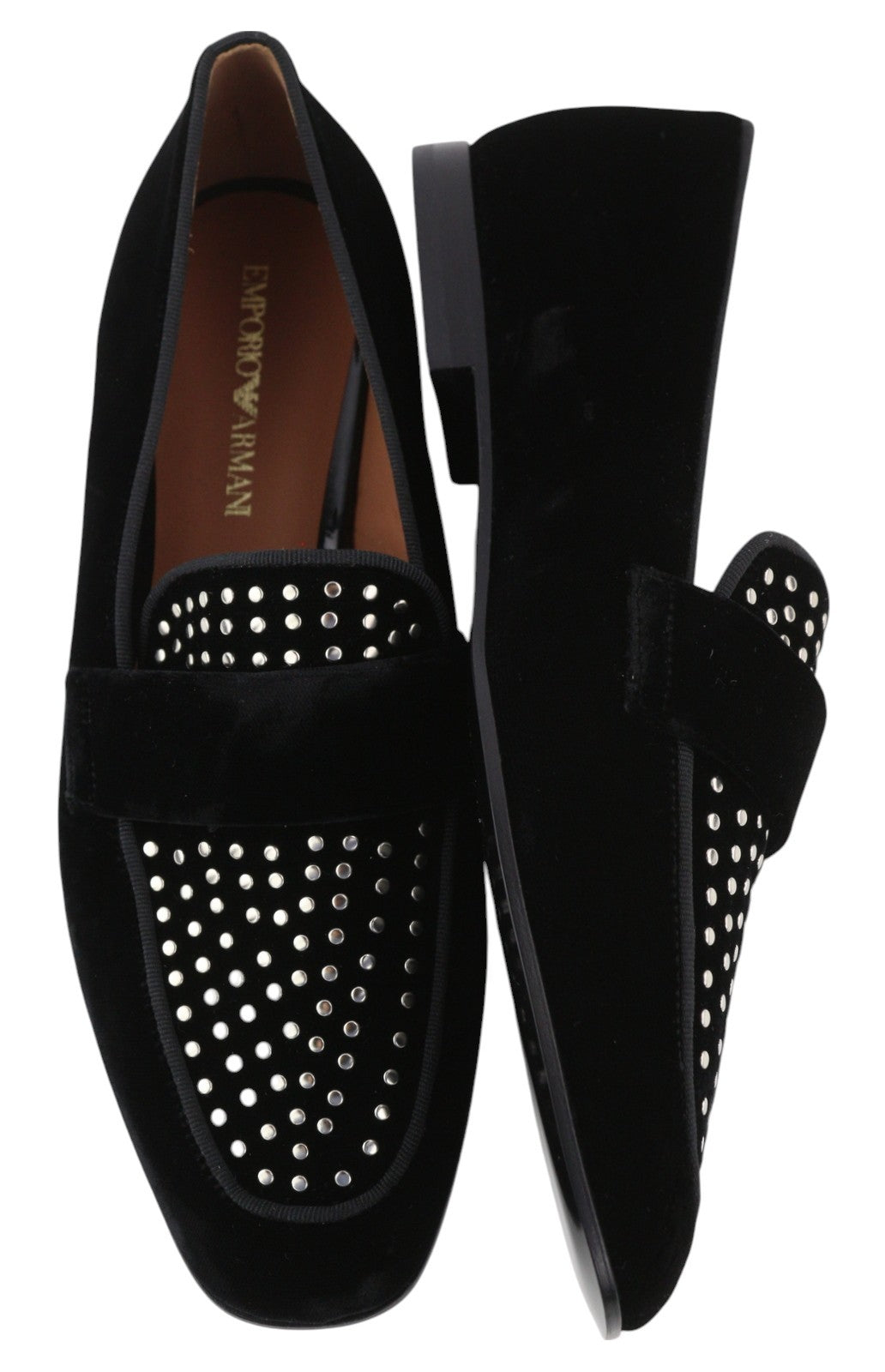 EMPORIO ARMANI X3A075 Women Shoes EU37 Black Velvet Square Toe Slip On Loafers