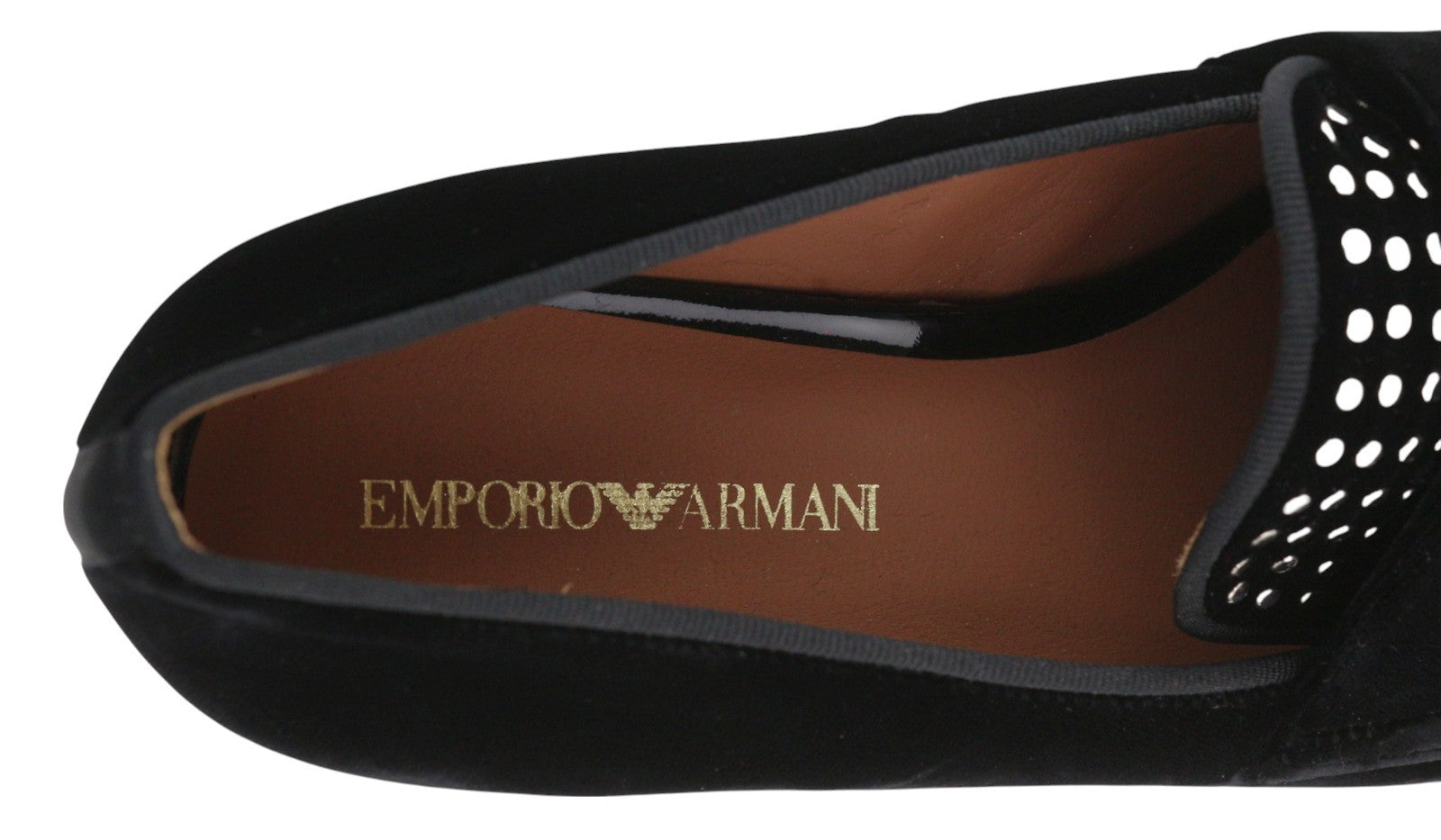 EMPORIO ARMANI X3A075 Women Shoes EU37 Black Velvet Square Toe Slip On Loafers