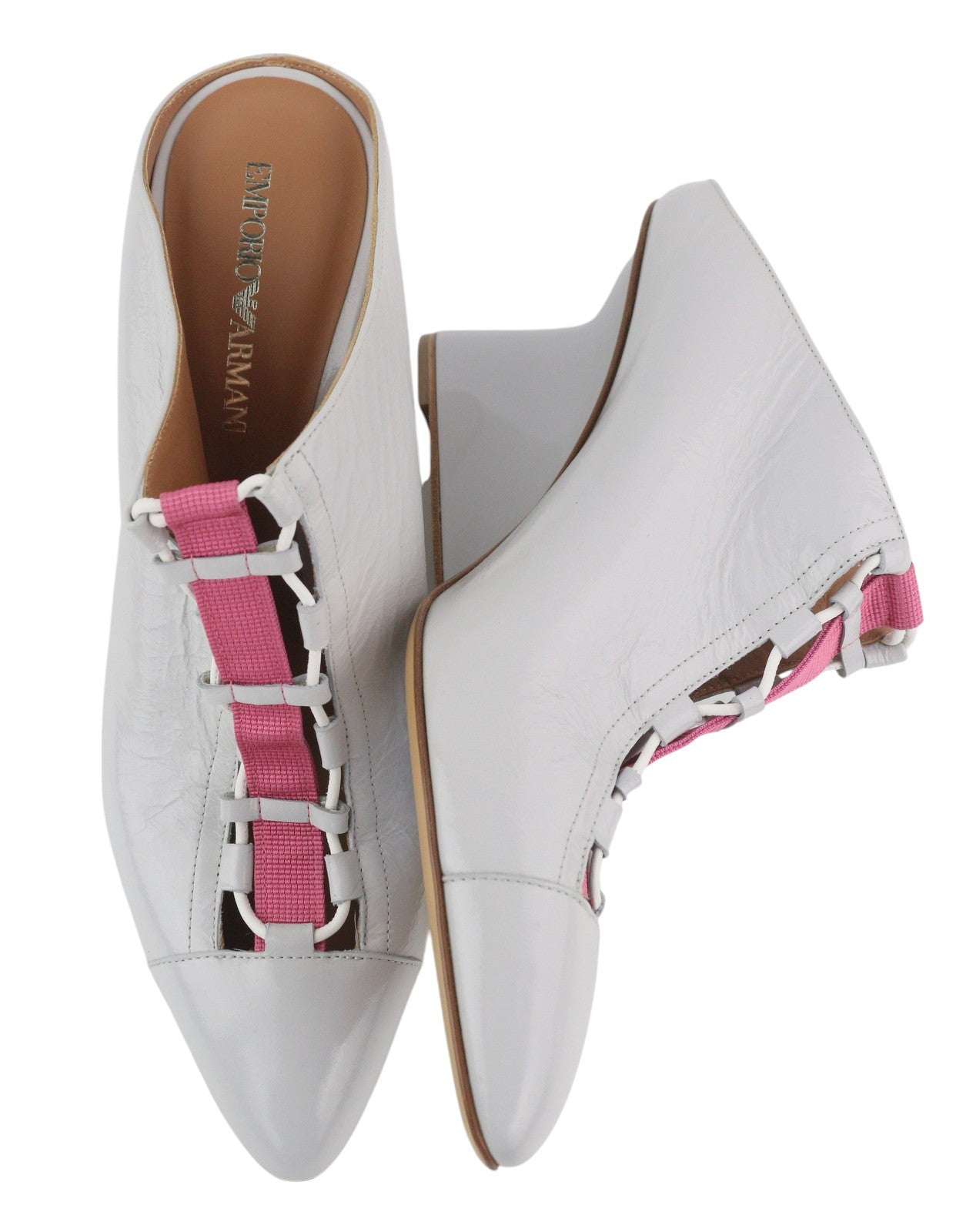 EMPORIO ARMANI X3R016 Women Heels EU37 Grey Leather Heeled Slip On Strap Details